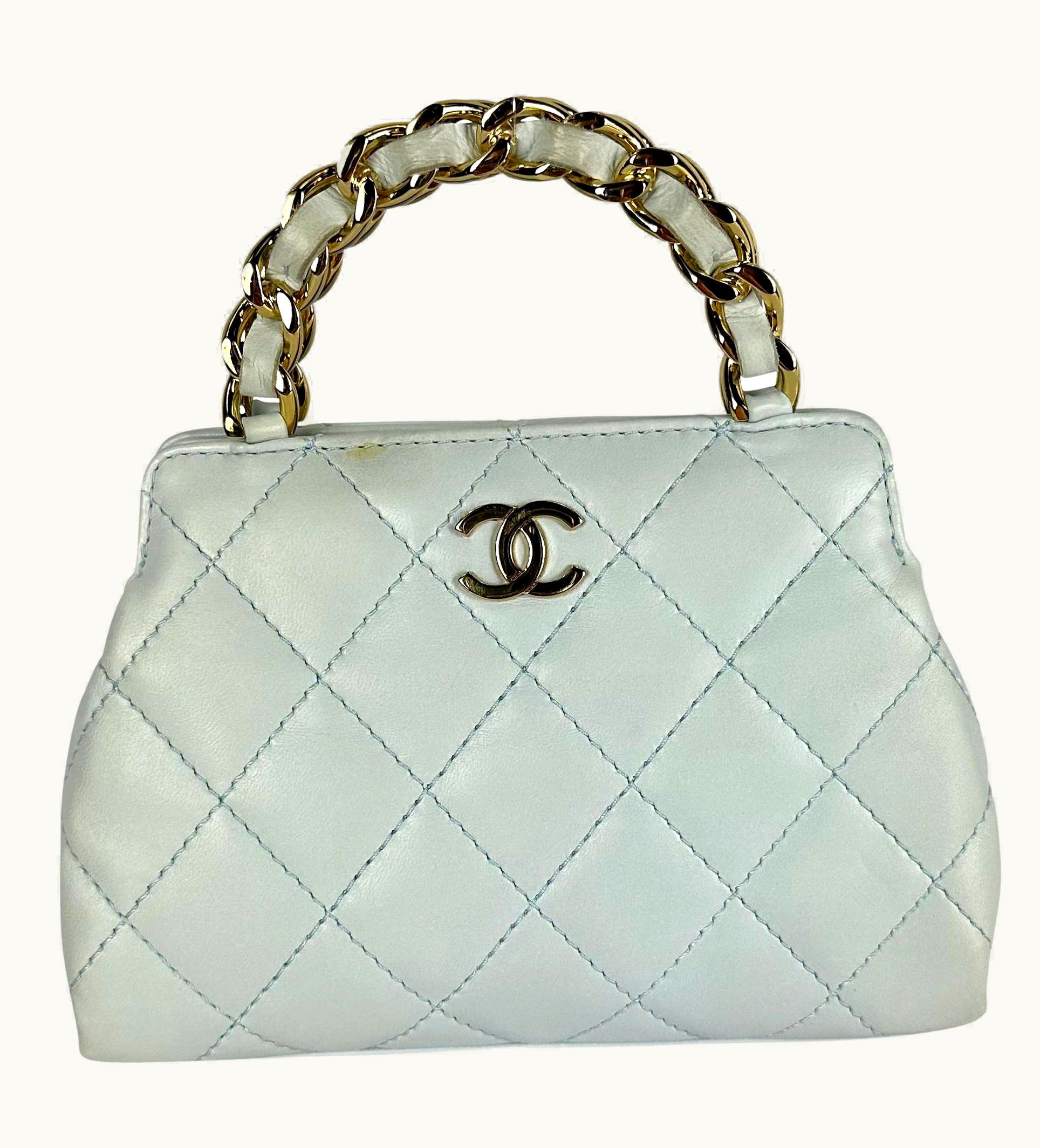 Chanel 2004 Chanel By Karl Lagerfeld Baby Blue Quilted Leather Top Handle Mini Bag