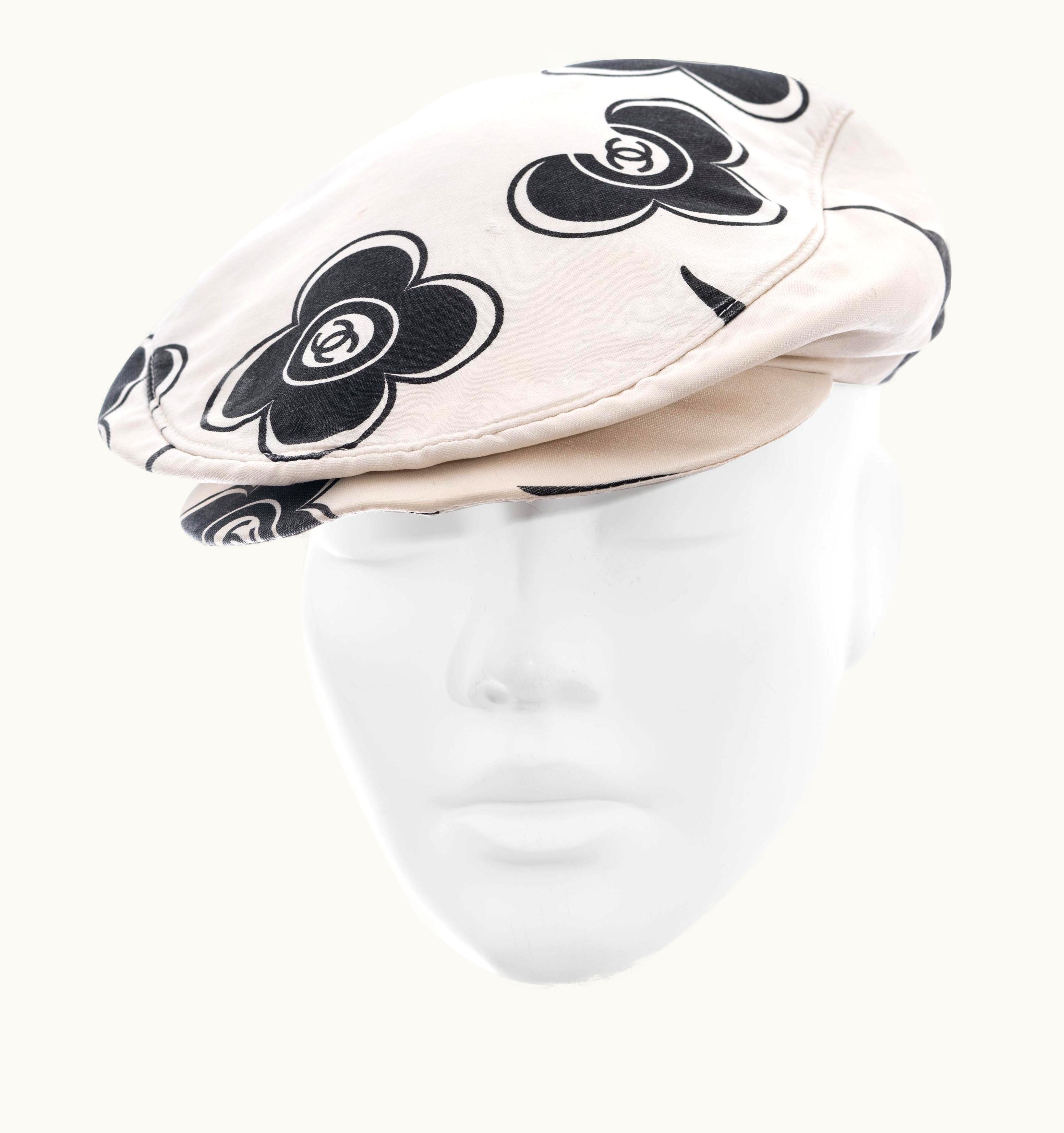 Chanel Chanel By Karl Lagerfeld White And Black Silk Flat Cap, S/S 2002