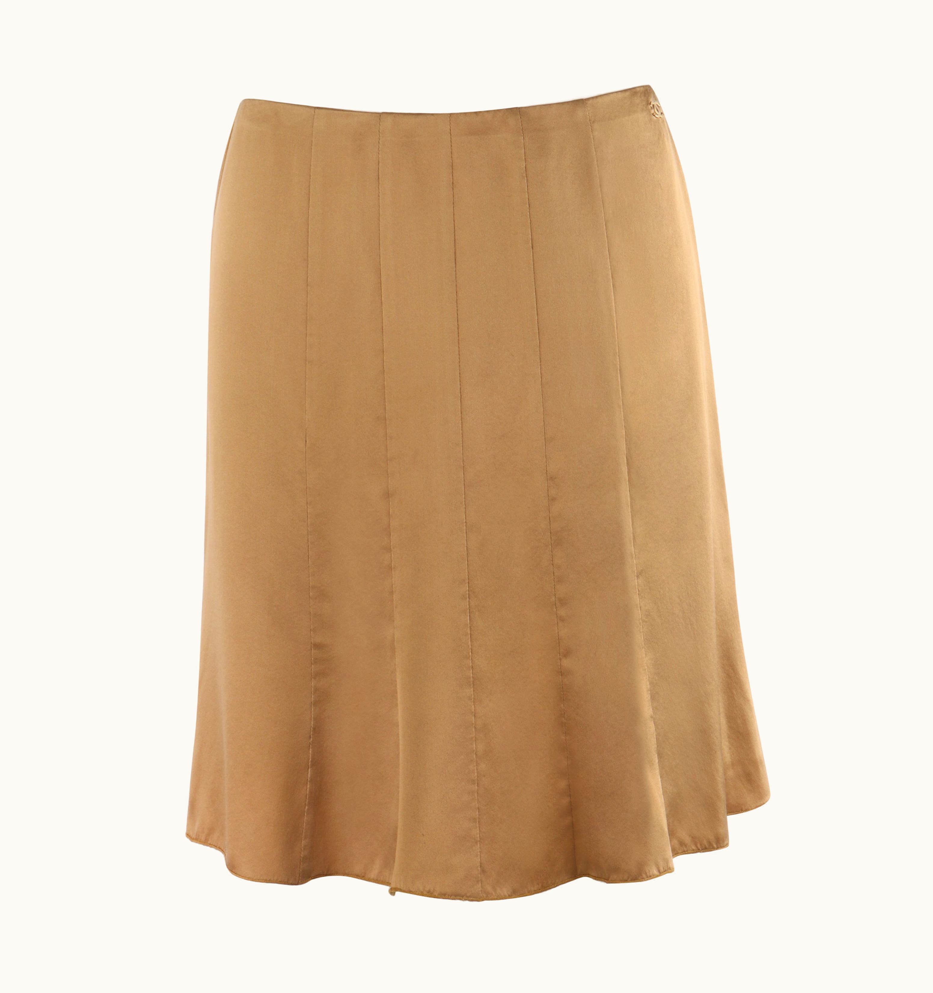 Chanel Chanel Spring 2006 Karl Lagerfeld Bronze Gold Silk Paneling A-Line Mini Skirt