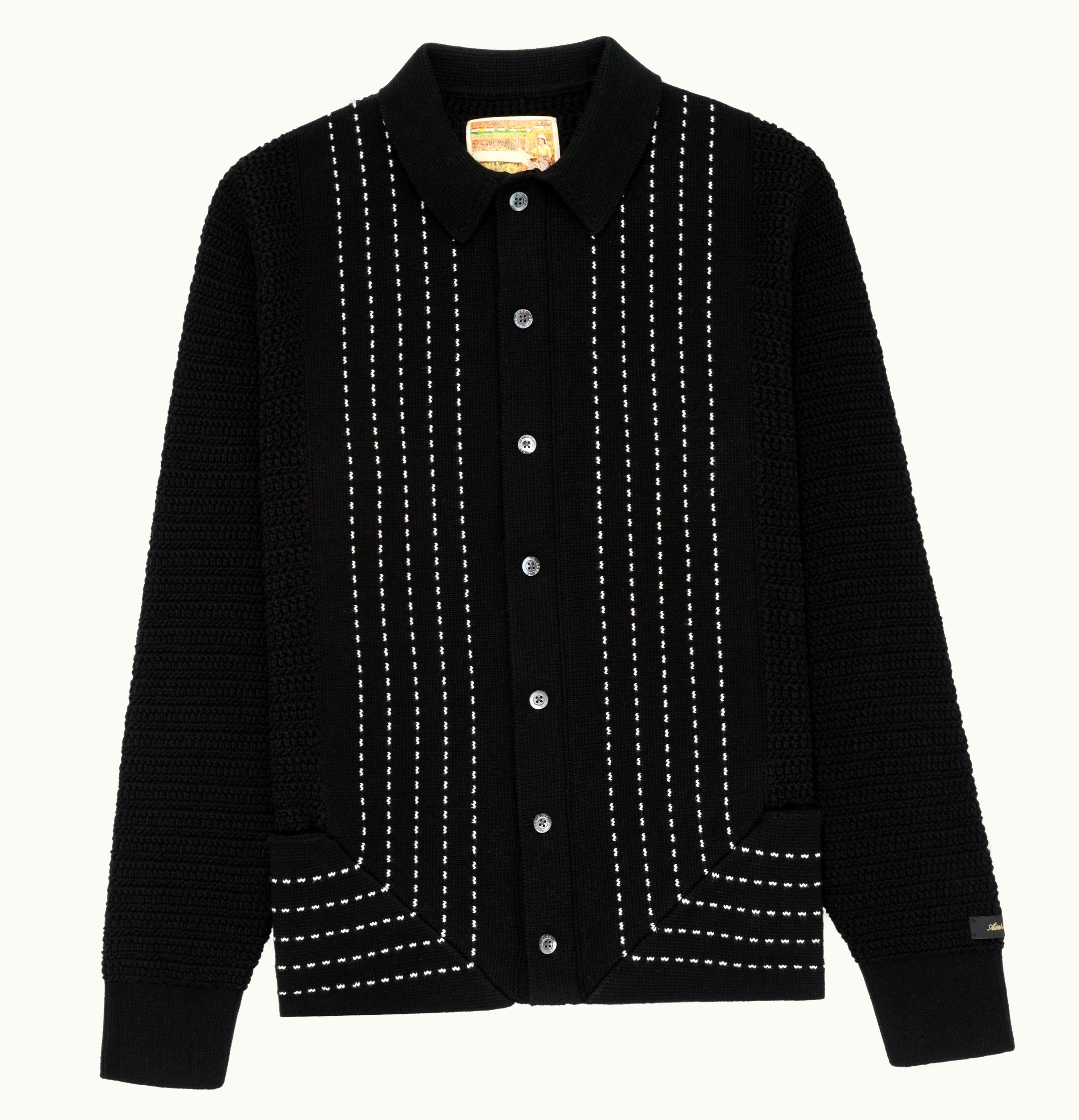 Aime Leon Dore Aime Leon Dore Pinstripe Polo Cardigan Black