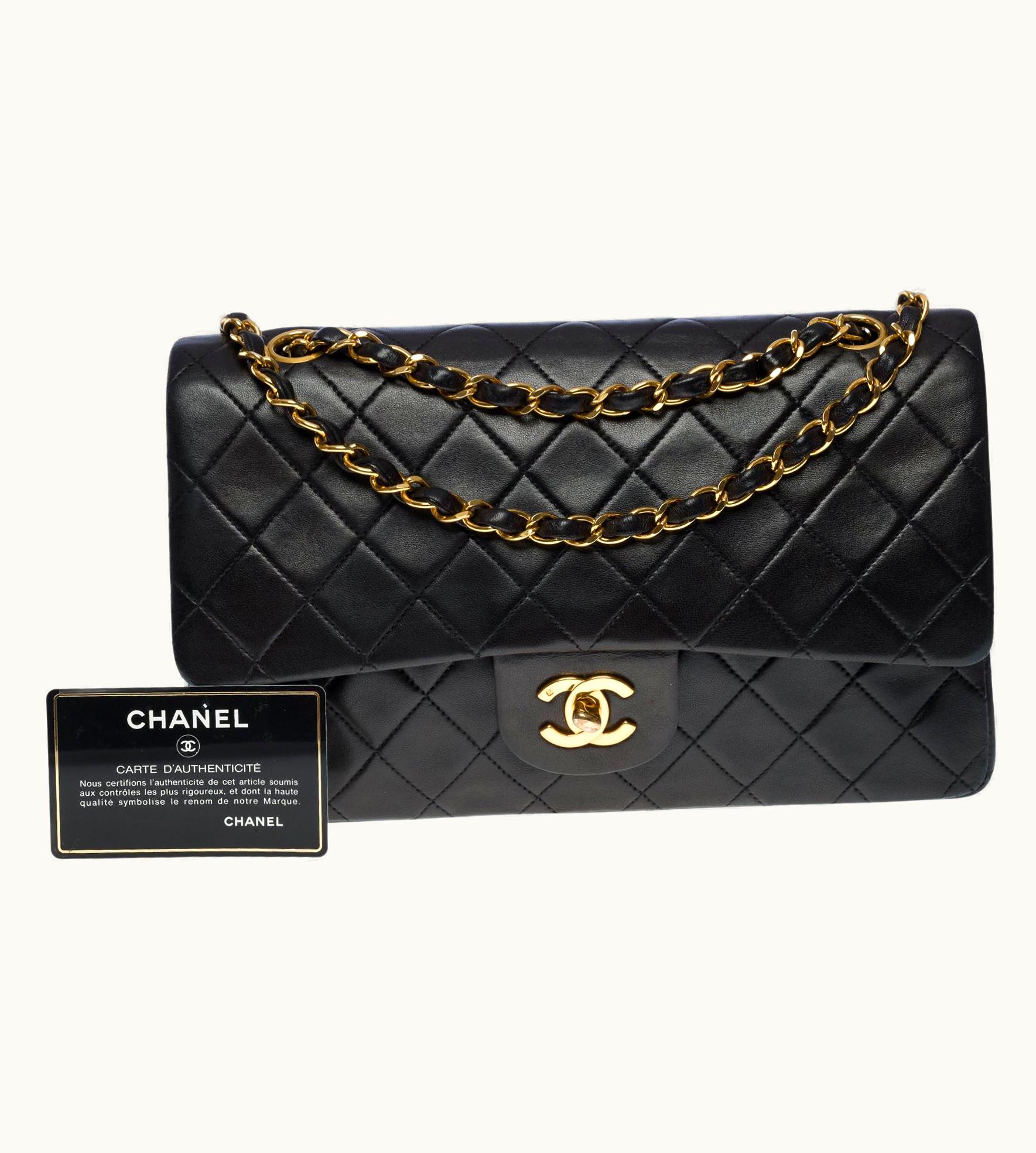 Chanel Chanel Timeless Medium 25cm Double Flap Shoulder Bag In Black Lambskin, Ghw UZ0593282