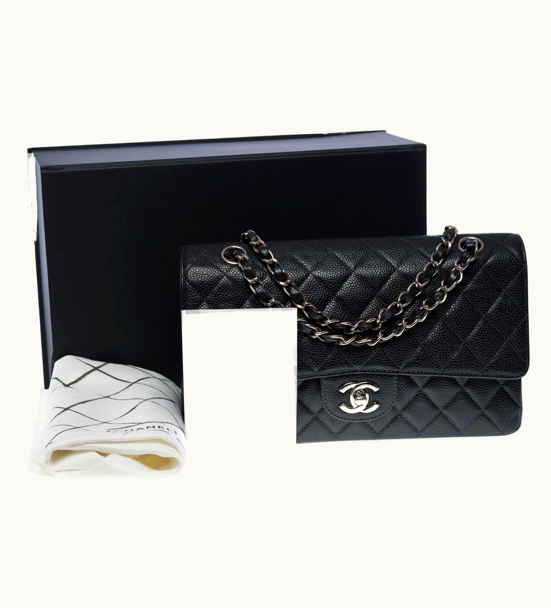 Chanel Chanel Timeless Medium 25cm Double Flap Shoulder Bag In Black Caviar Leather, Shw UZ0593286