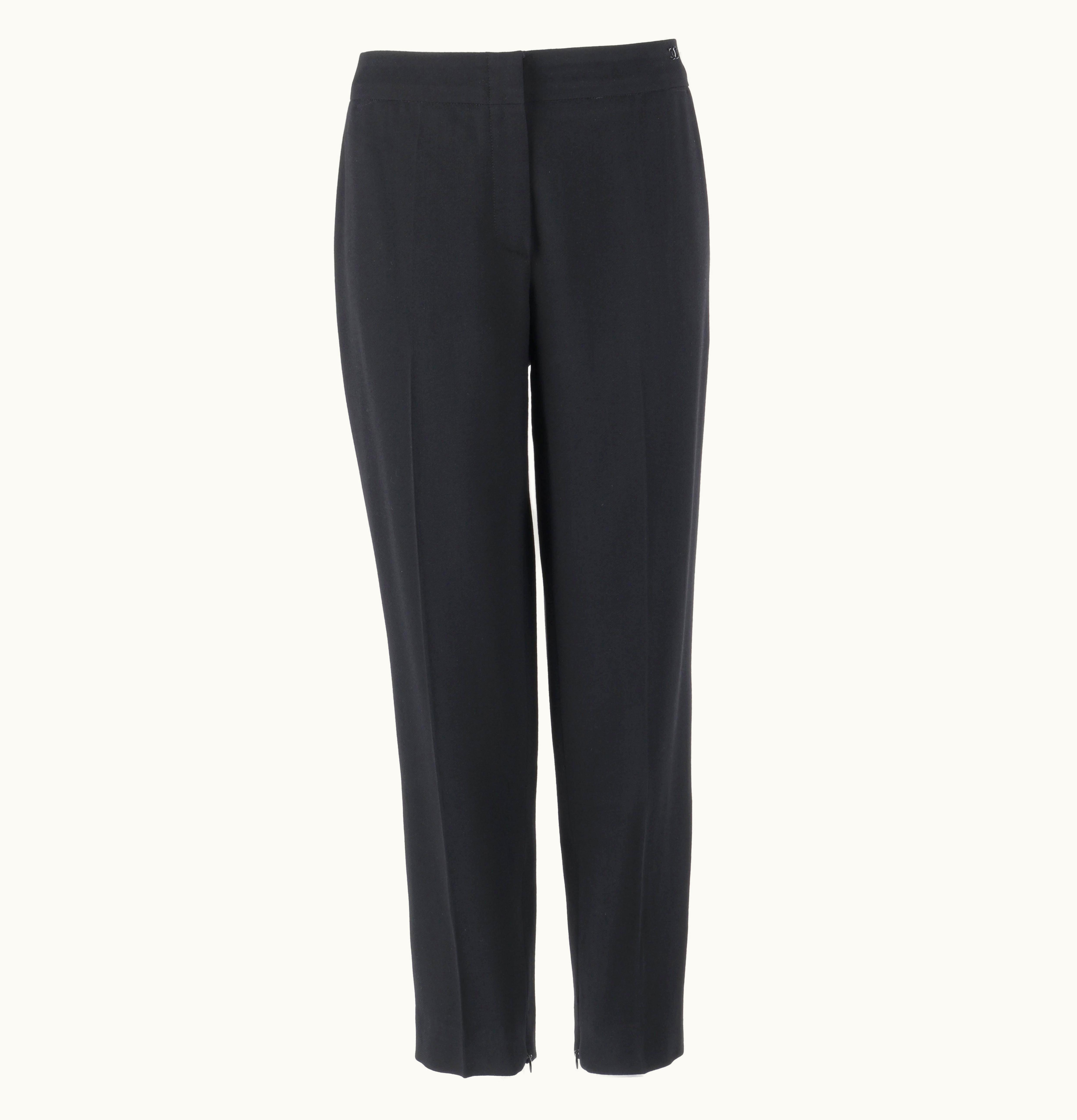 Chanel Chanel S/S 2003 Classic Black Wool Slim Cut Cropped Pants Trousers