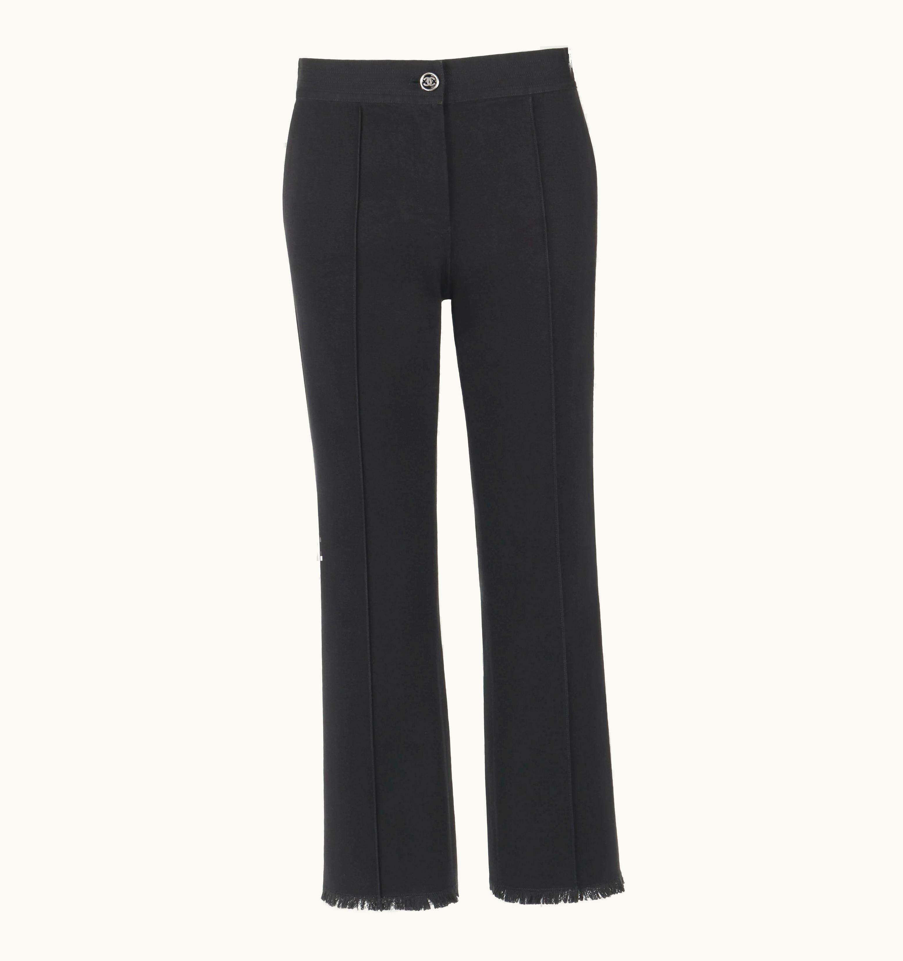 Chanel Chanel S/S 2004 Black Cotton Gaberdine Straight Leg Raw Edge Fringe Capri Pants