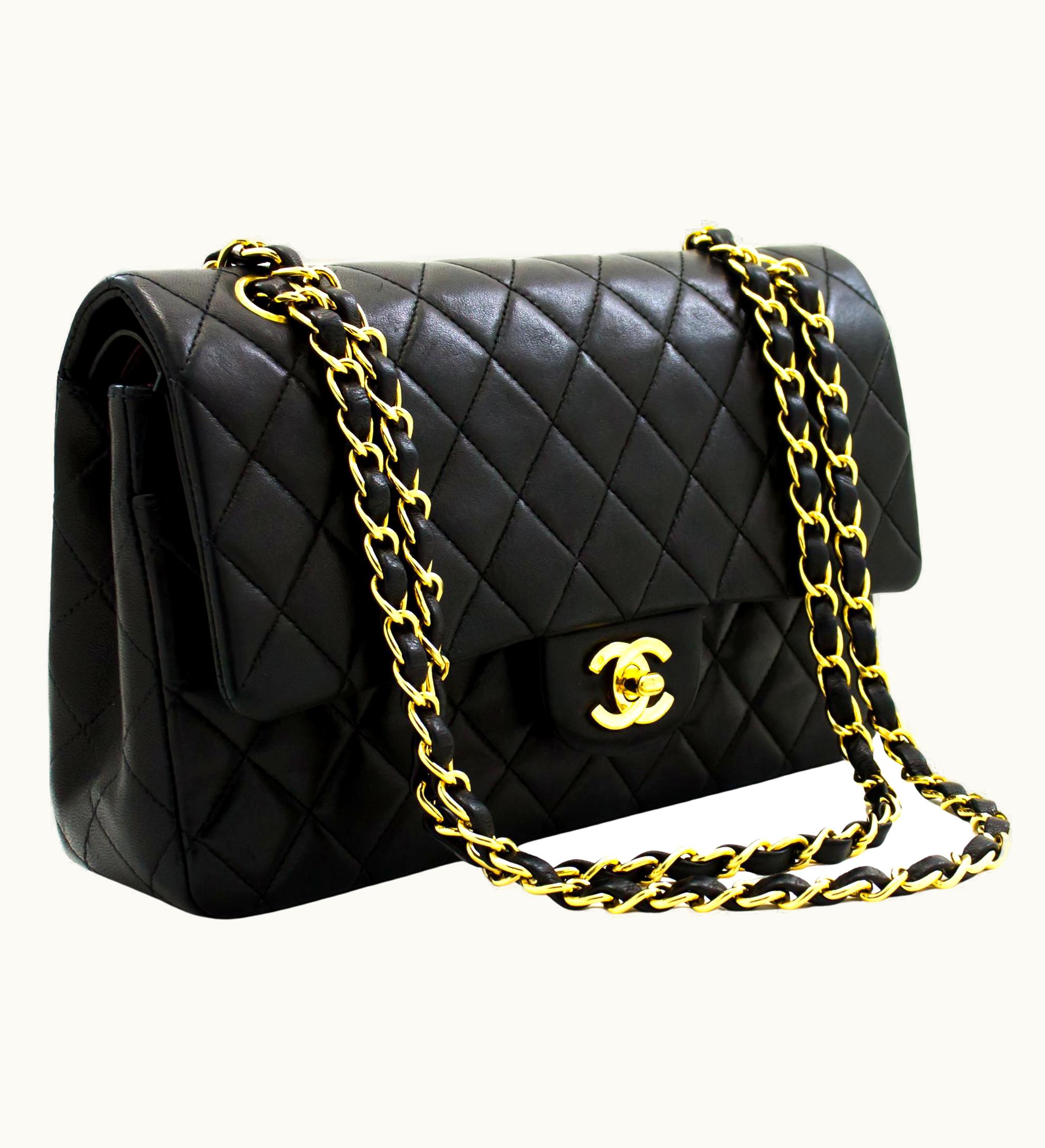 Chanel Chanel 2.55 Double Flap Medium Chain Shoulder Bag Lambskin Black UZ0593297