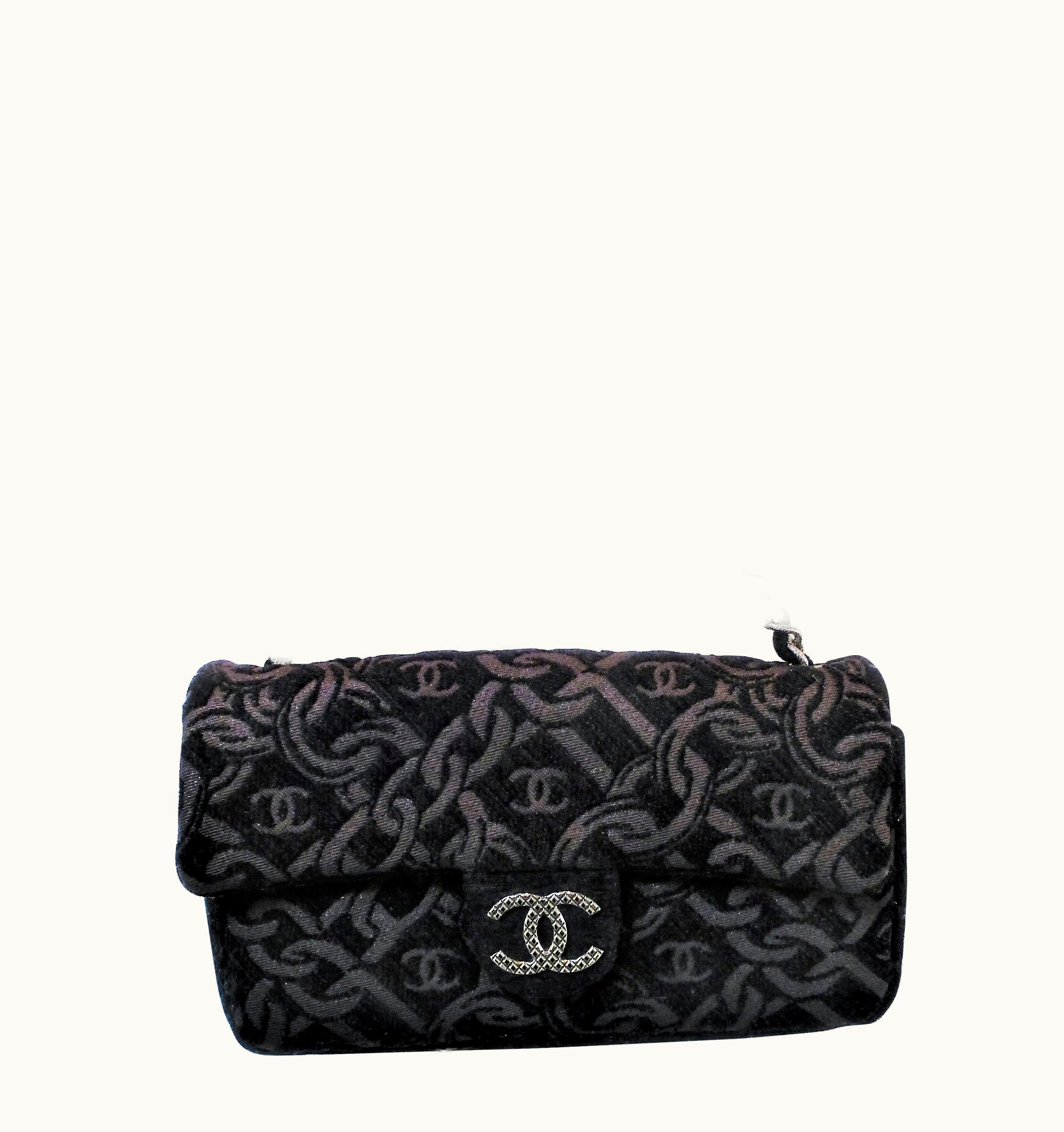 Chanel Chanel Evening Bag Made Of Black Jacquard Fabric, Woven Chanel Chain And Logo!