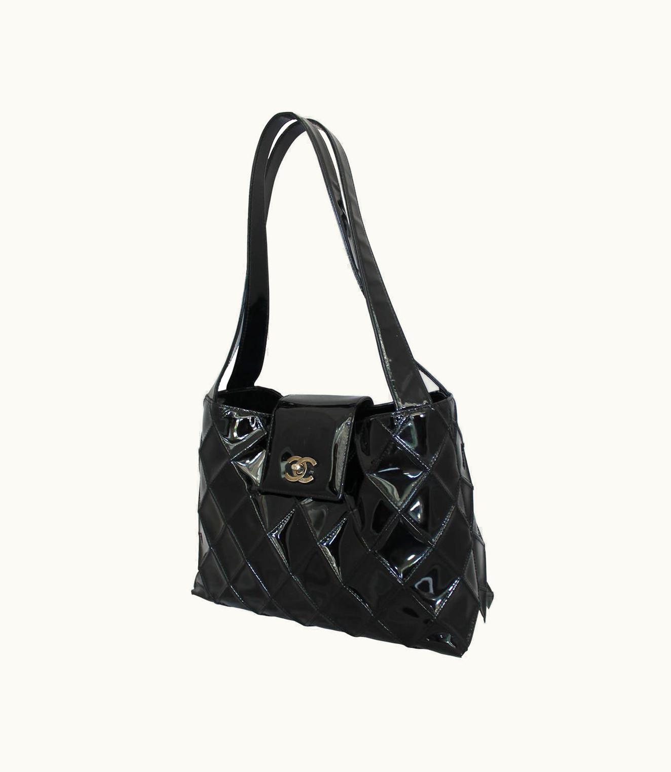 Chanel Chanel 2000 Black Patent Quilted Shoulder Bag Shw