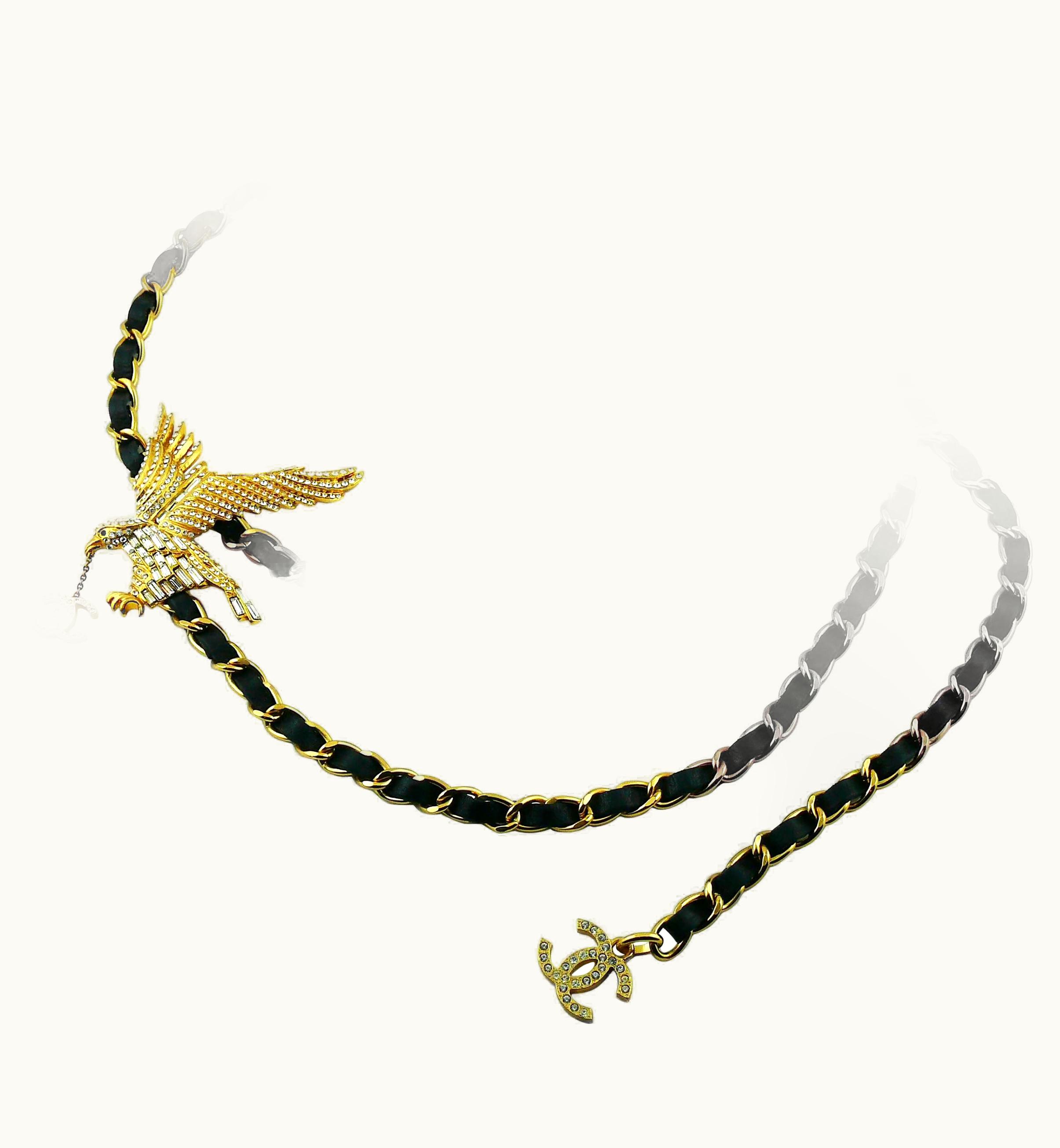 Chanel Chanel Rare Jewelled Eagle Black And Gold Runway Belt Or Necklace UZ0593344