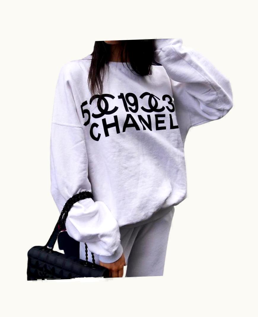 Chanel Chanel Vintage White Cotton Black Letter Logo Sweatshirt