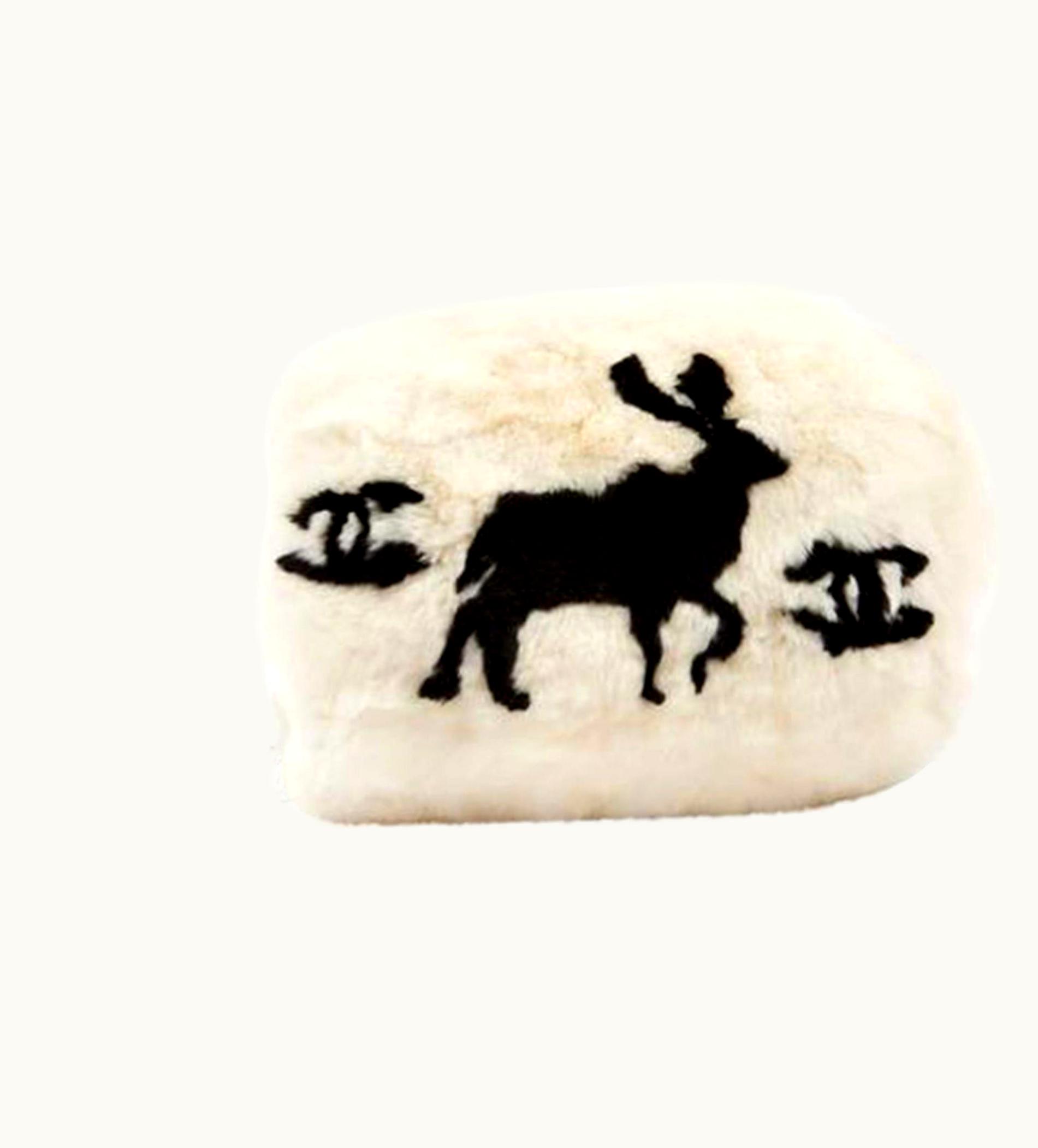 Chanel Chanel Cc Logo Reindeer Muff Vintage Rare Limited Edition White Fur Satchel