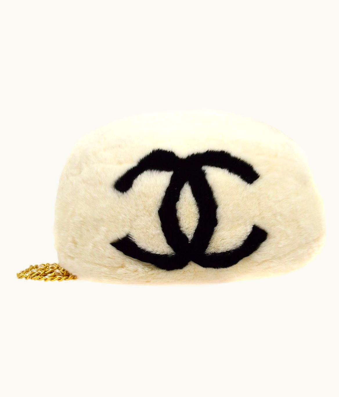 Chanel Chanel Runway Ivory White Black Cc Logo Gold Mitt Shoulder Evening Bag