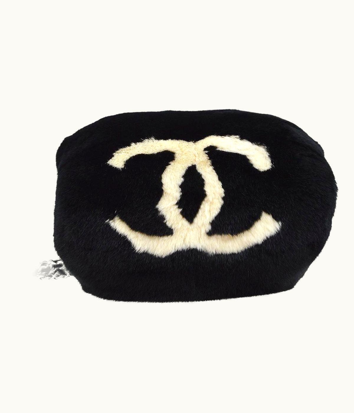 Chanel Chanel Runway Black Lapin Rabbit Fur Cc Logo Gold Mitt Shoulder Bag