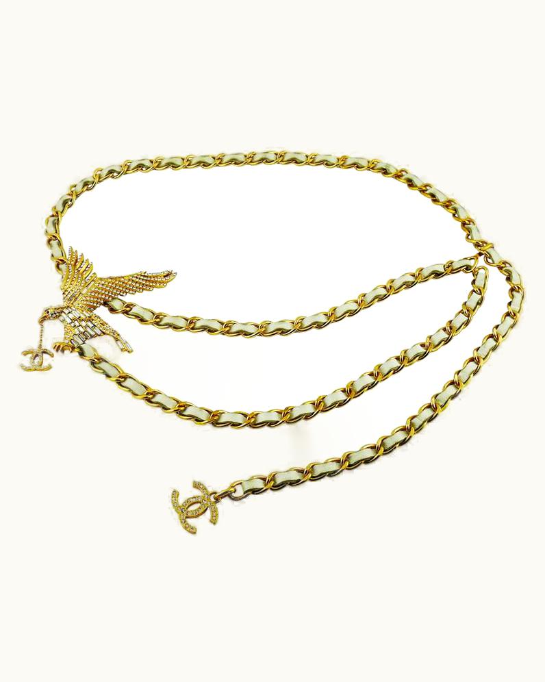 Chanel Chanel Rare Jewelled Eagle White And Gold Runway Belt Or Necklace
