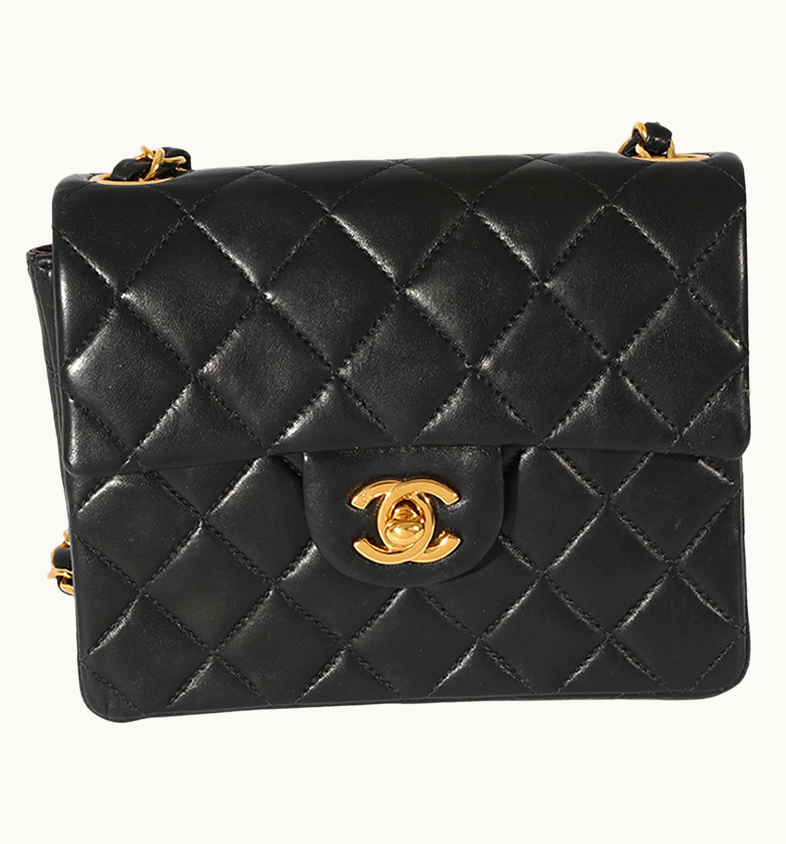 Chanel Chanel Vintage Black Quilted Lambskin Mini Square Classic Flap Bag