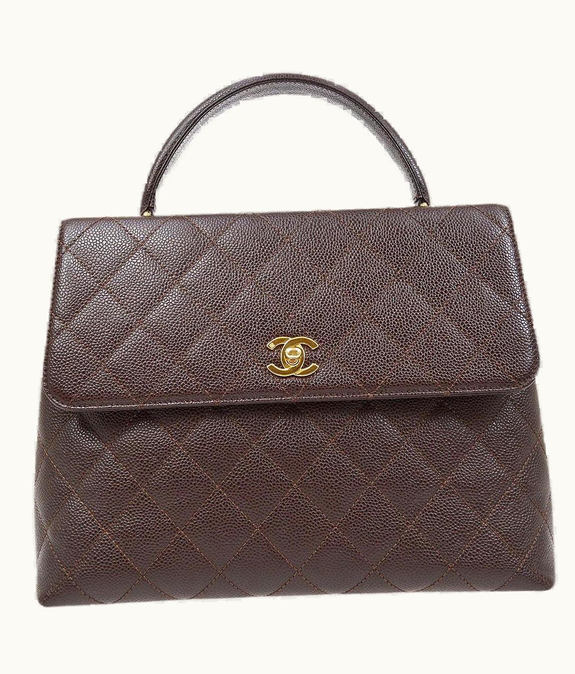 Chanel Chanel Brown Chocolate Caviar Leather Gold Hardware Top Handle Satchel Kelly Bag