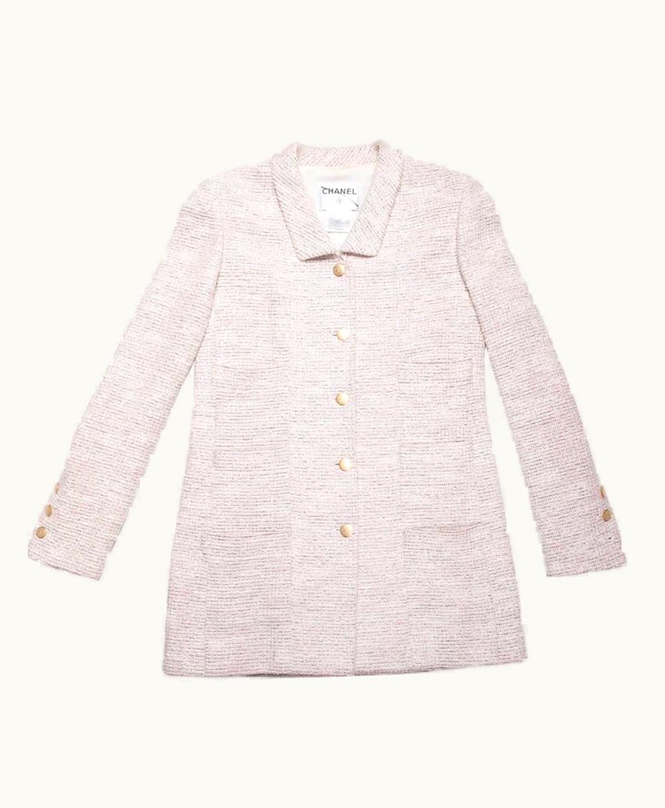 Chanel Chanel Mid-Length Vest In Beige Tweed And Rosewood And Silver Threads fr