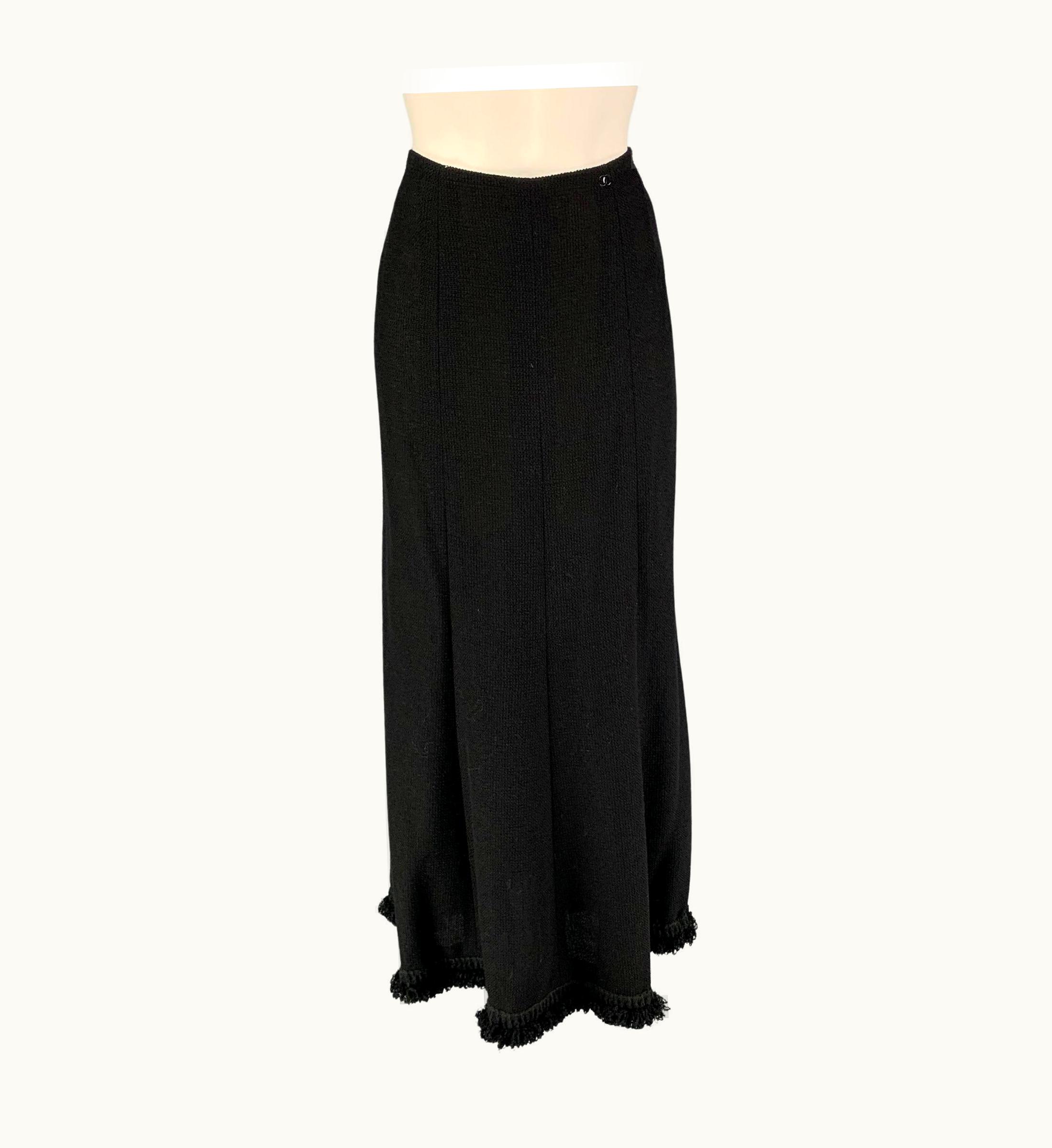 Chanel Chanel Black Wool Blend Textured Long Skirt