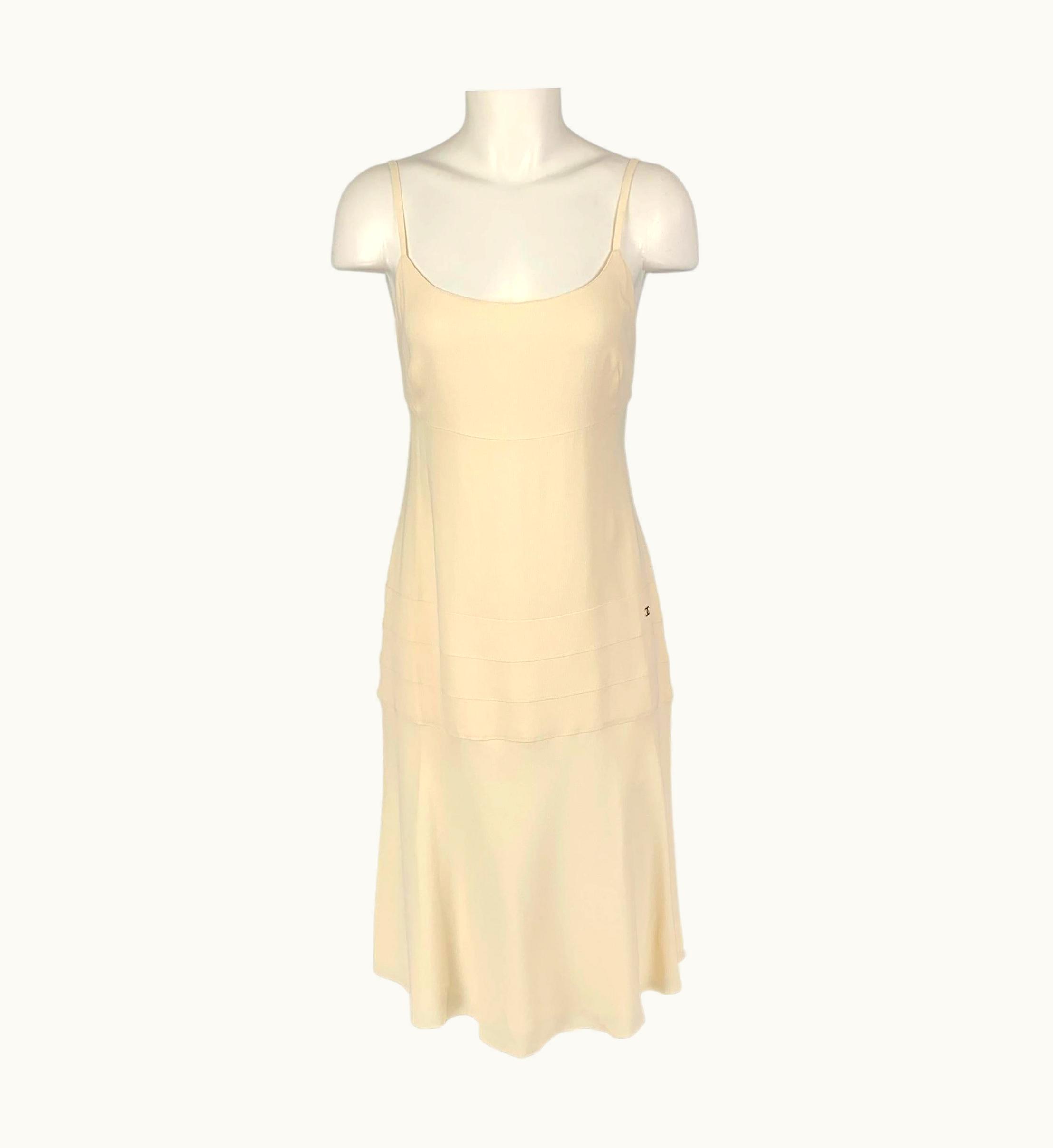 Chanel Chanel Cream Acetate Viscose Spaghetti Straps Dress