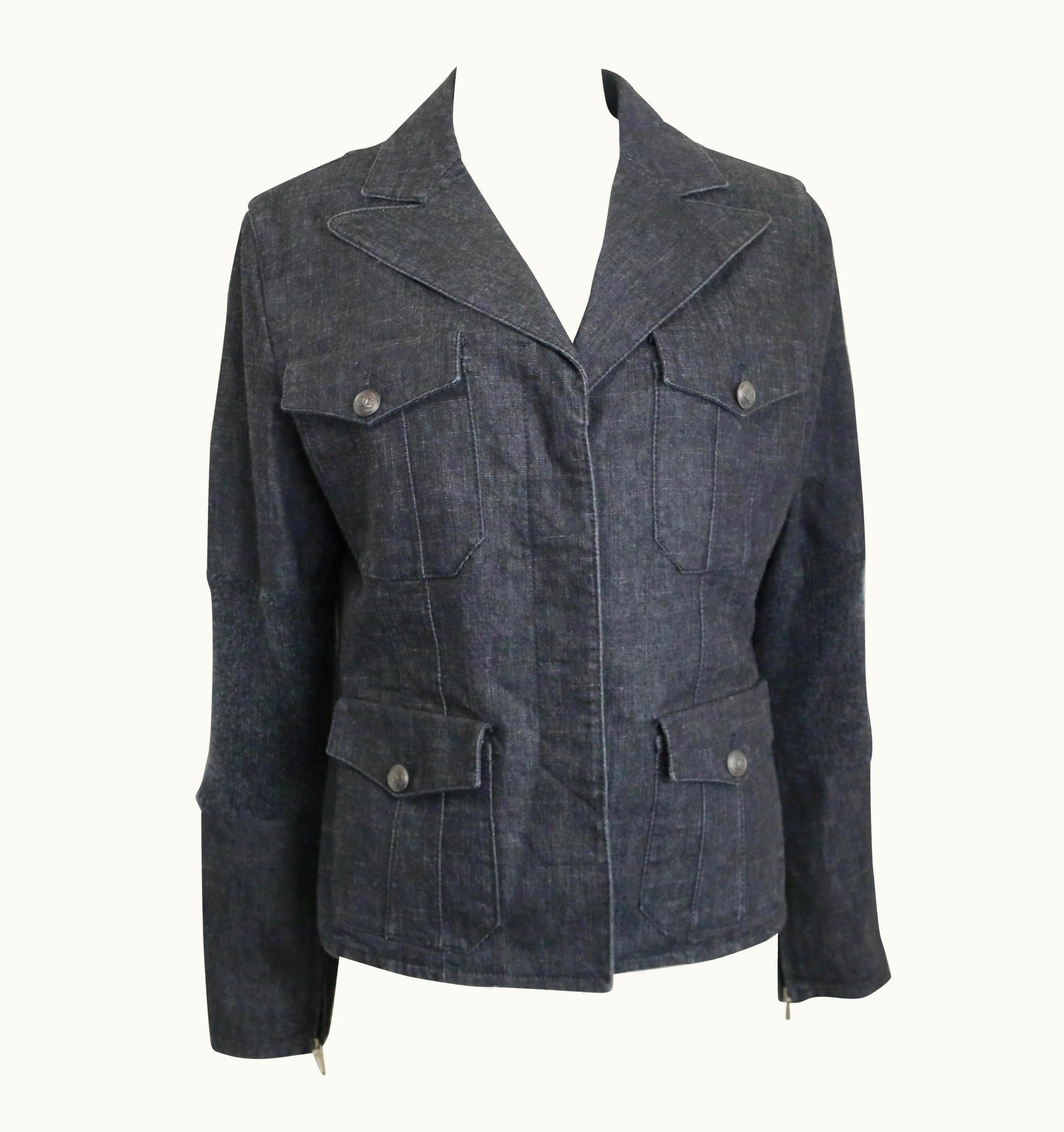 Chanel Fall 2003 Chanel Grey Denim With Wool Sleeves Jacket