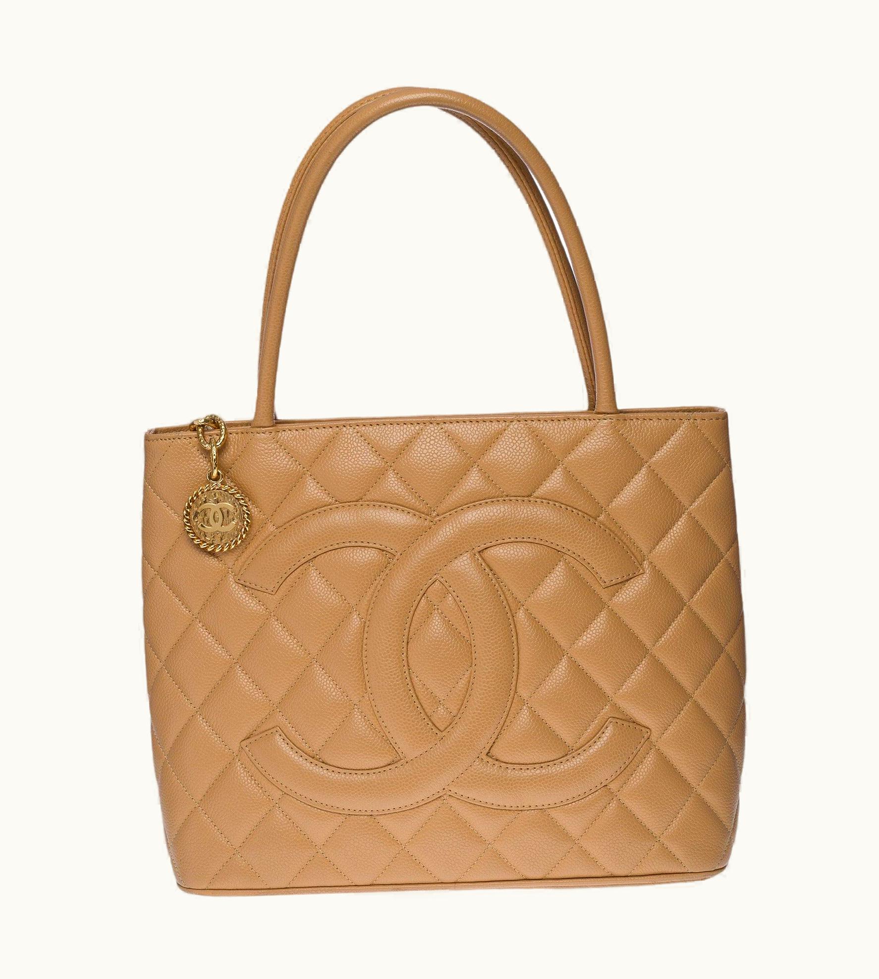 Chanel Beautiful Chanel Cabas Medallion Bag In Beige Caviar Leather, Ghw UZ0593413