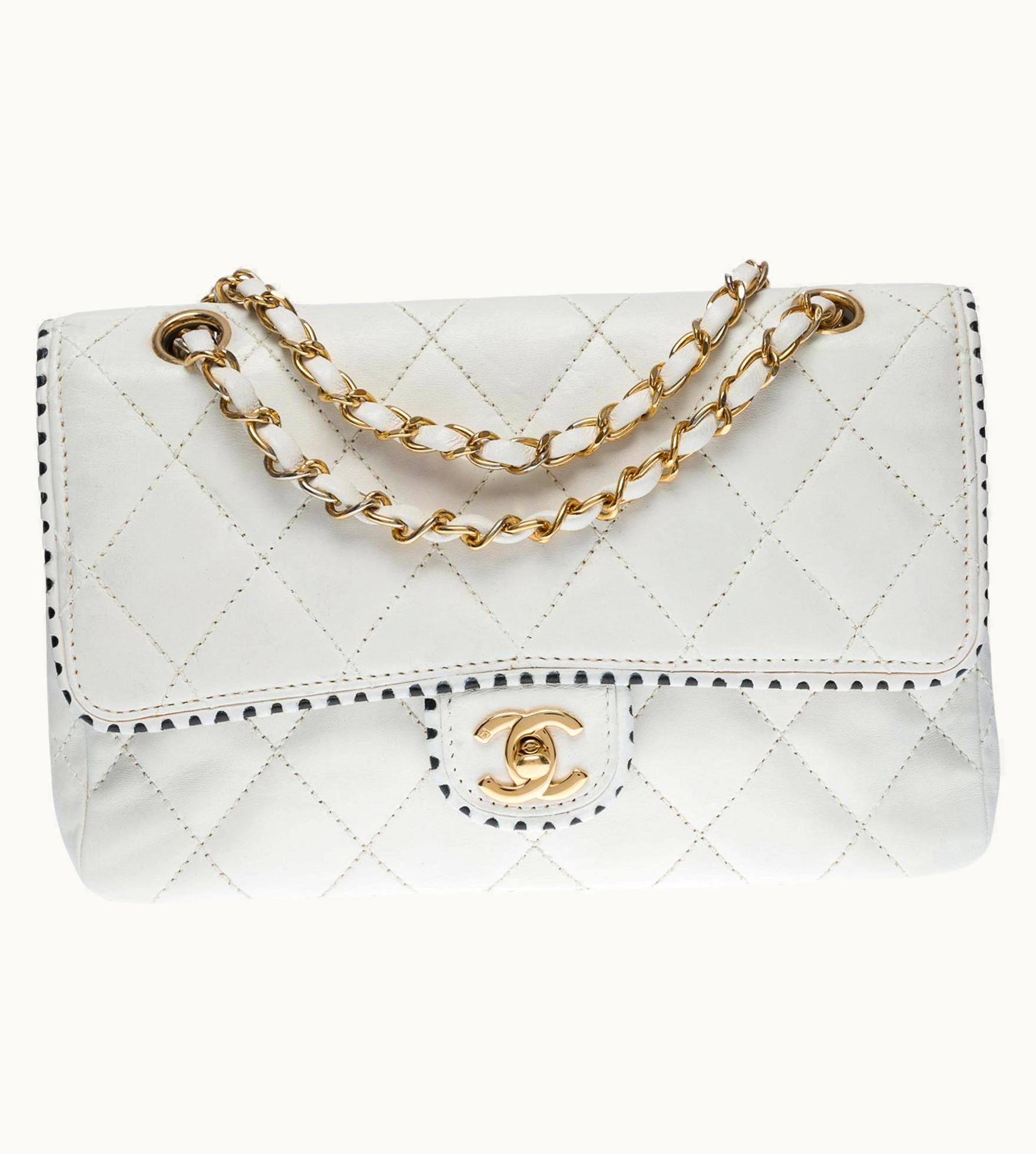Chanel Chanel Timeless Medium Single Flap Shoulder Bag In White Quilted Leather, Ghw