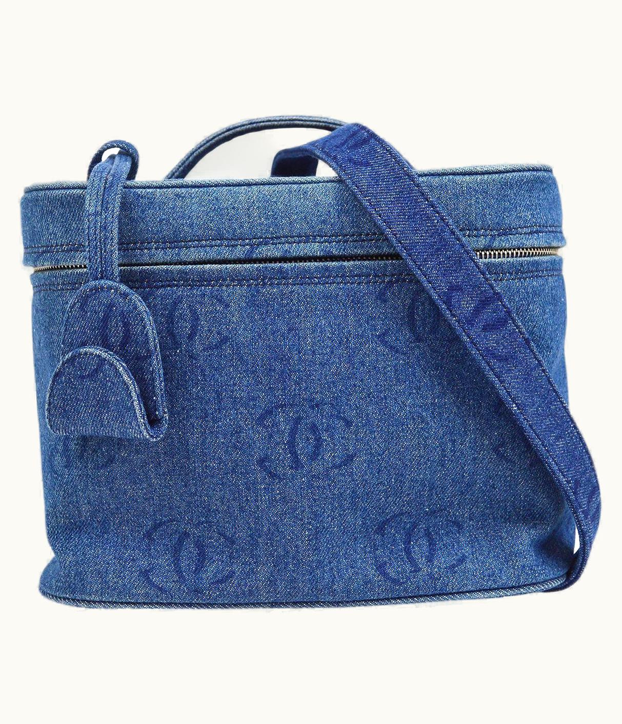 Chanel Chanel Cc Denim Blue Jean Silver Hardware Cosmetic Top Handle Shoulder Bag