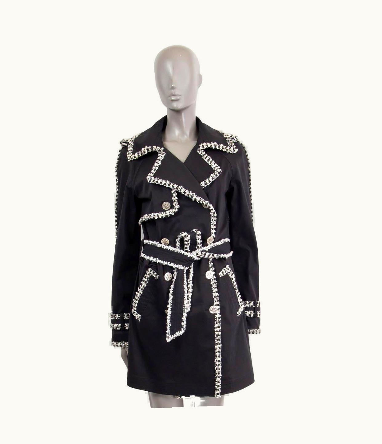 Chanel Chanel Black Cotton 2004 04p Boucle Trim Trench Coat Jacket