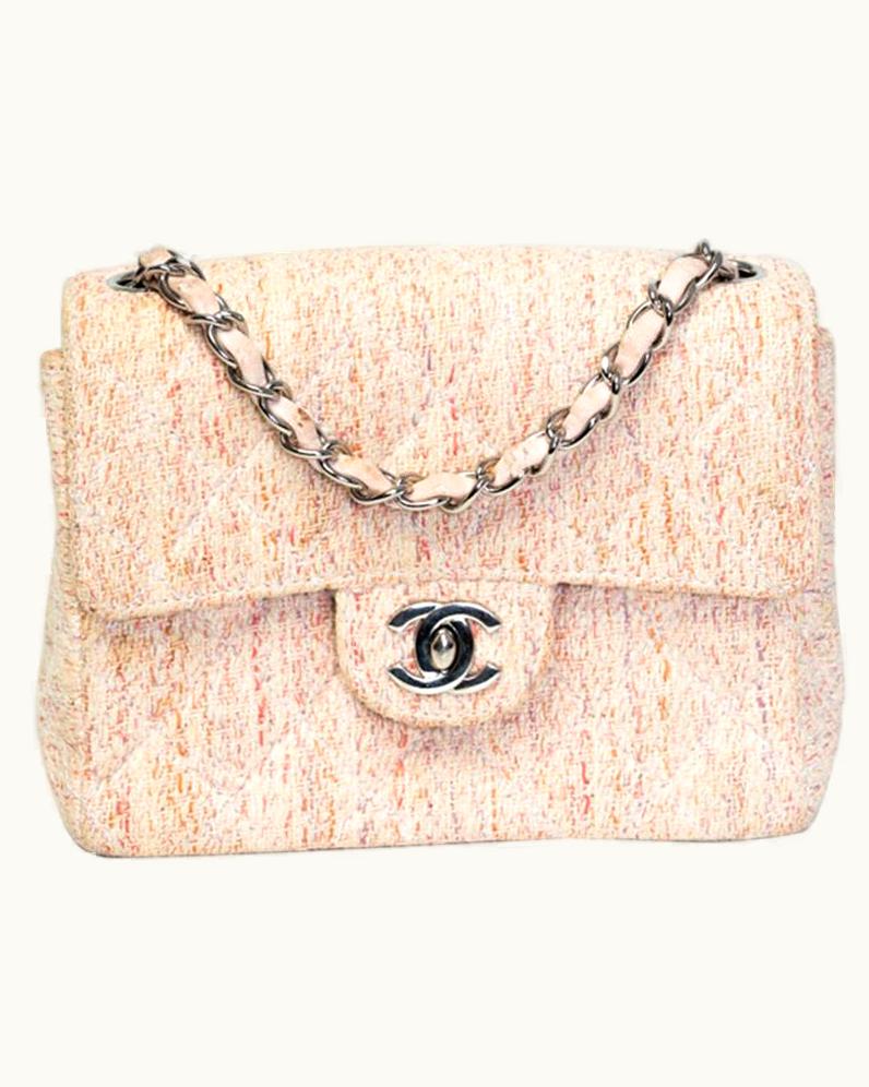Chanel Chanel Vintage Pink Tweed Square Mini Classic Flap Bag