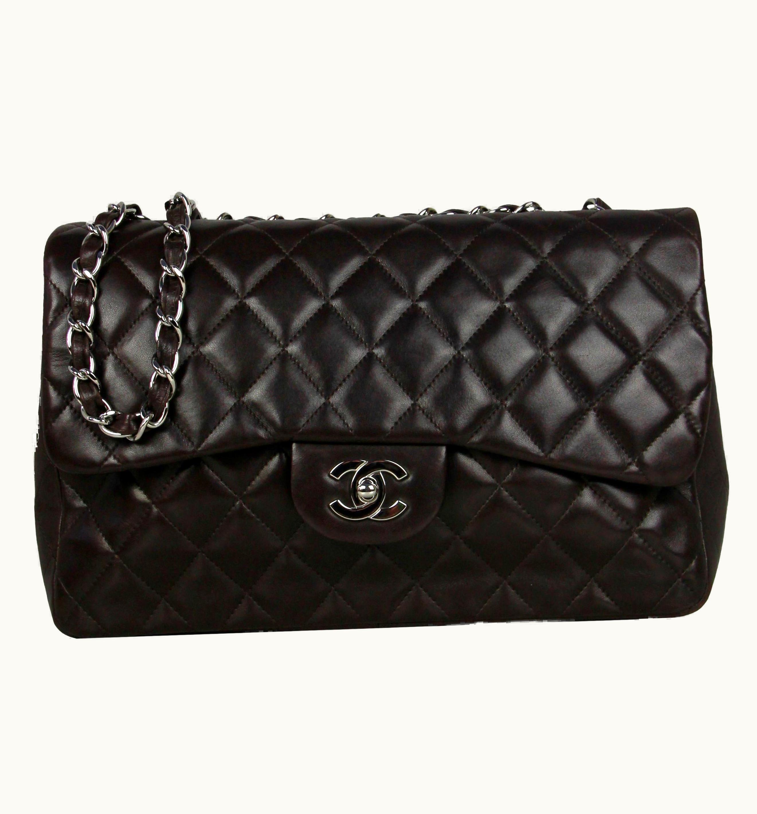 Chanel Chanel Brown Lambskin Quilted Single Flap Jumbo Classic Bag