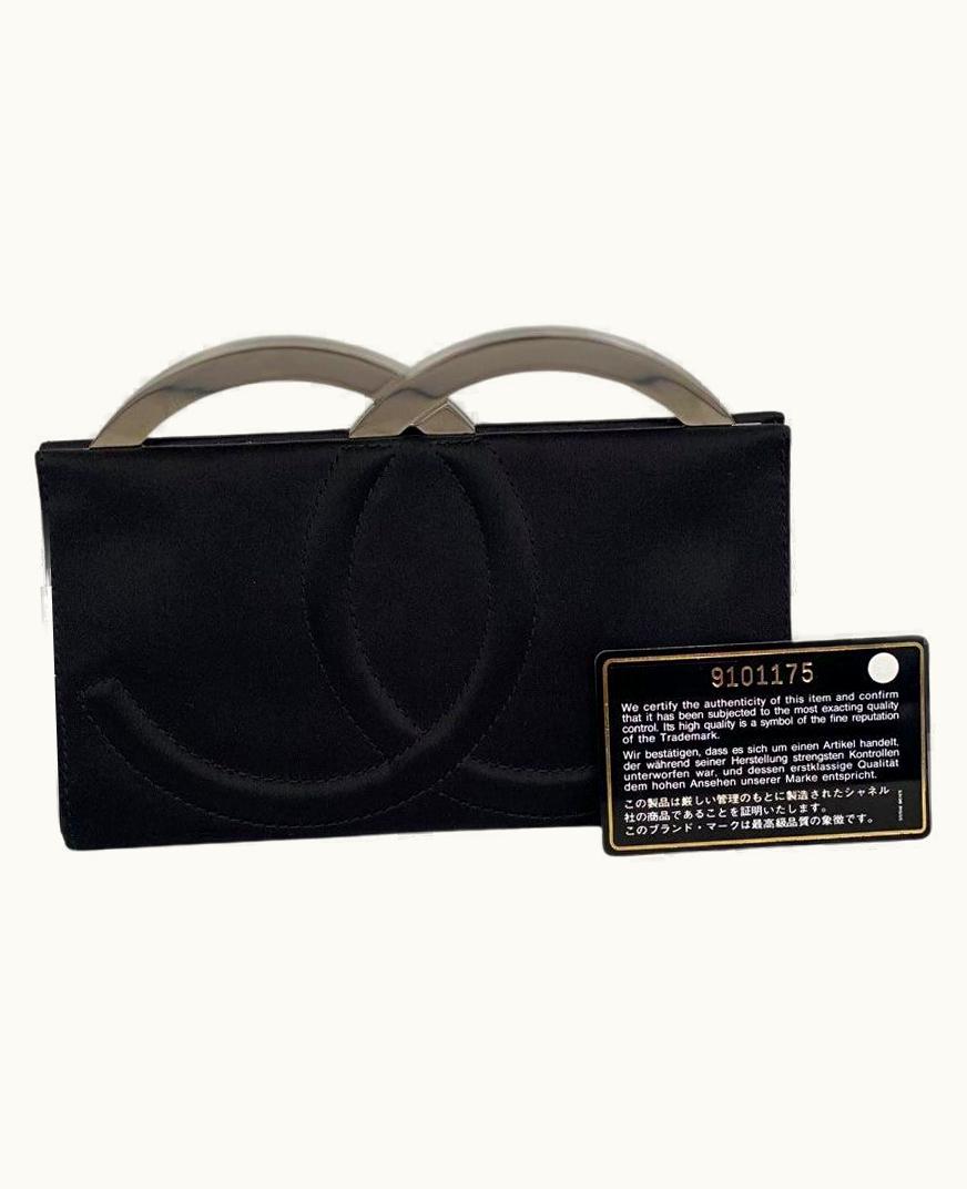 Chanel Chanel Vintage Black Satin Cc Logo Letter Evening Clutch