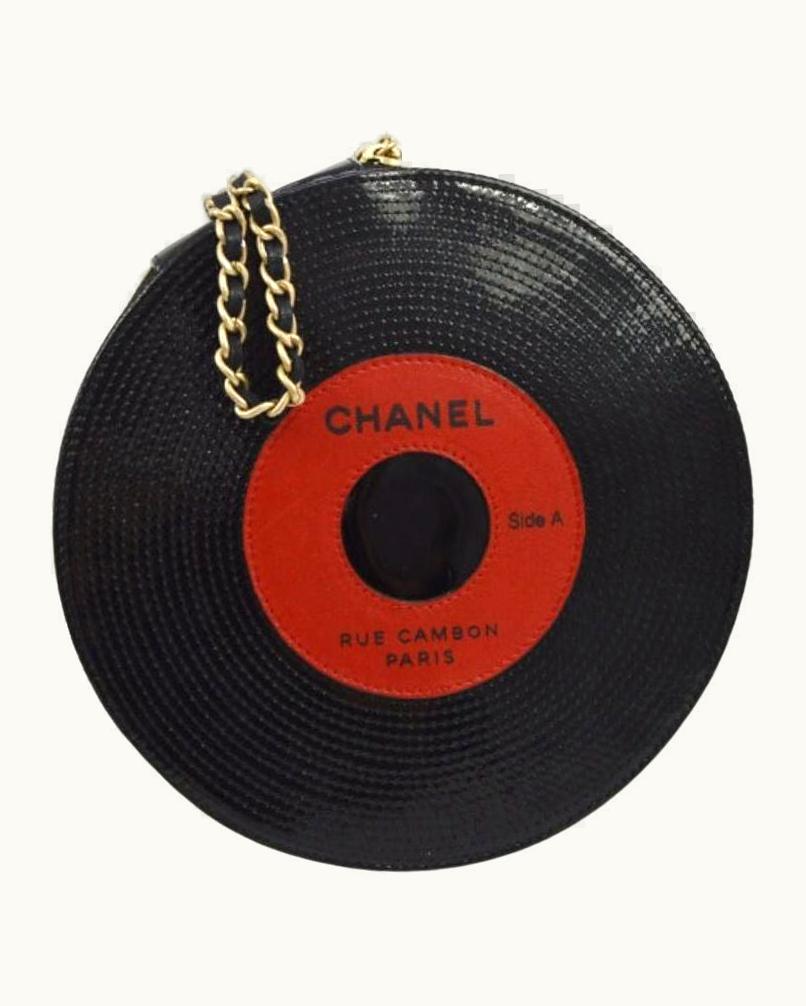 Chanel Chanel Black Red Round Patent Gold Record Evening Clutch Bag