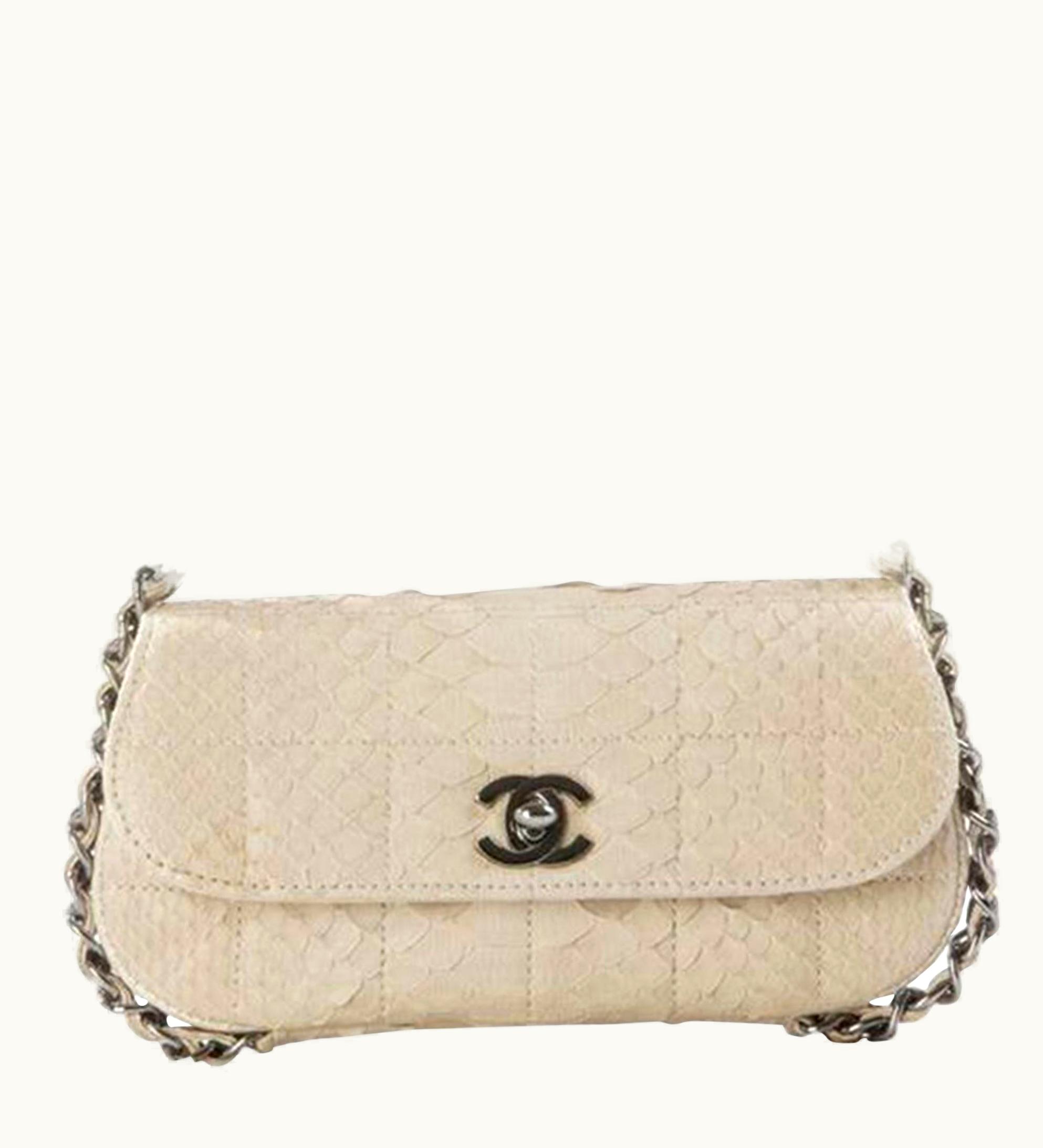 Chanel Chanel Beige Mini Flap Cream Python Mini Clutch Top Handle Flap Bag Minaudière