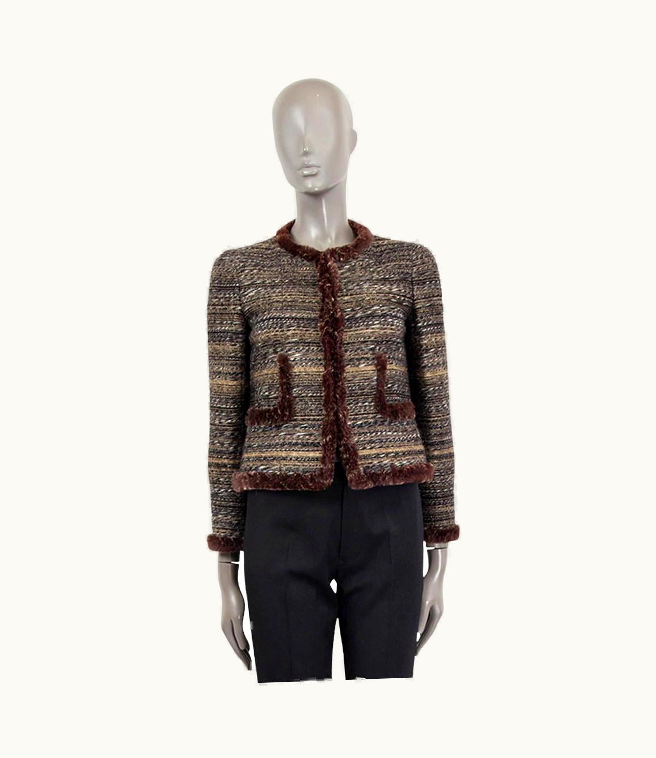 Chanel Chanel Brown Grey 2005 05a Rabbit Fur Trim Tweed Jacket