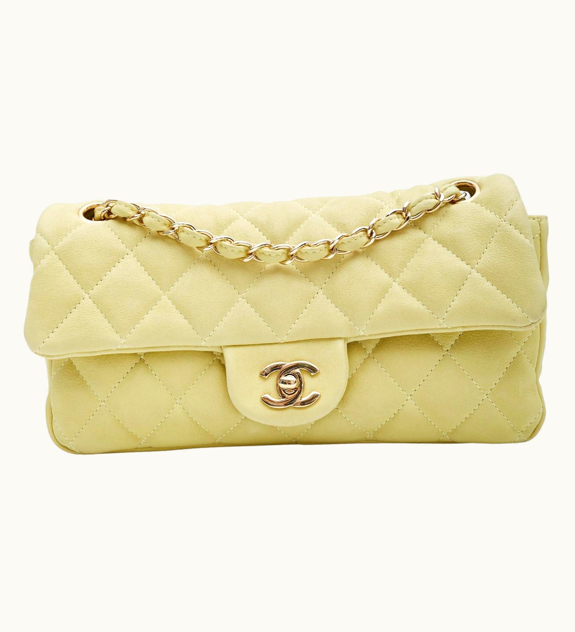 Chanel Chanel Vintage Yellow Lambskin East West Flap Shoulder Bag (Circa 2005) Chartreu