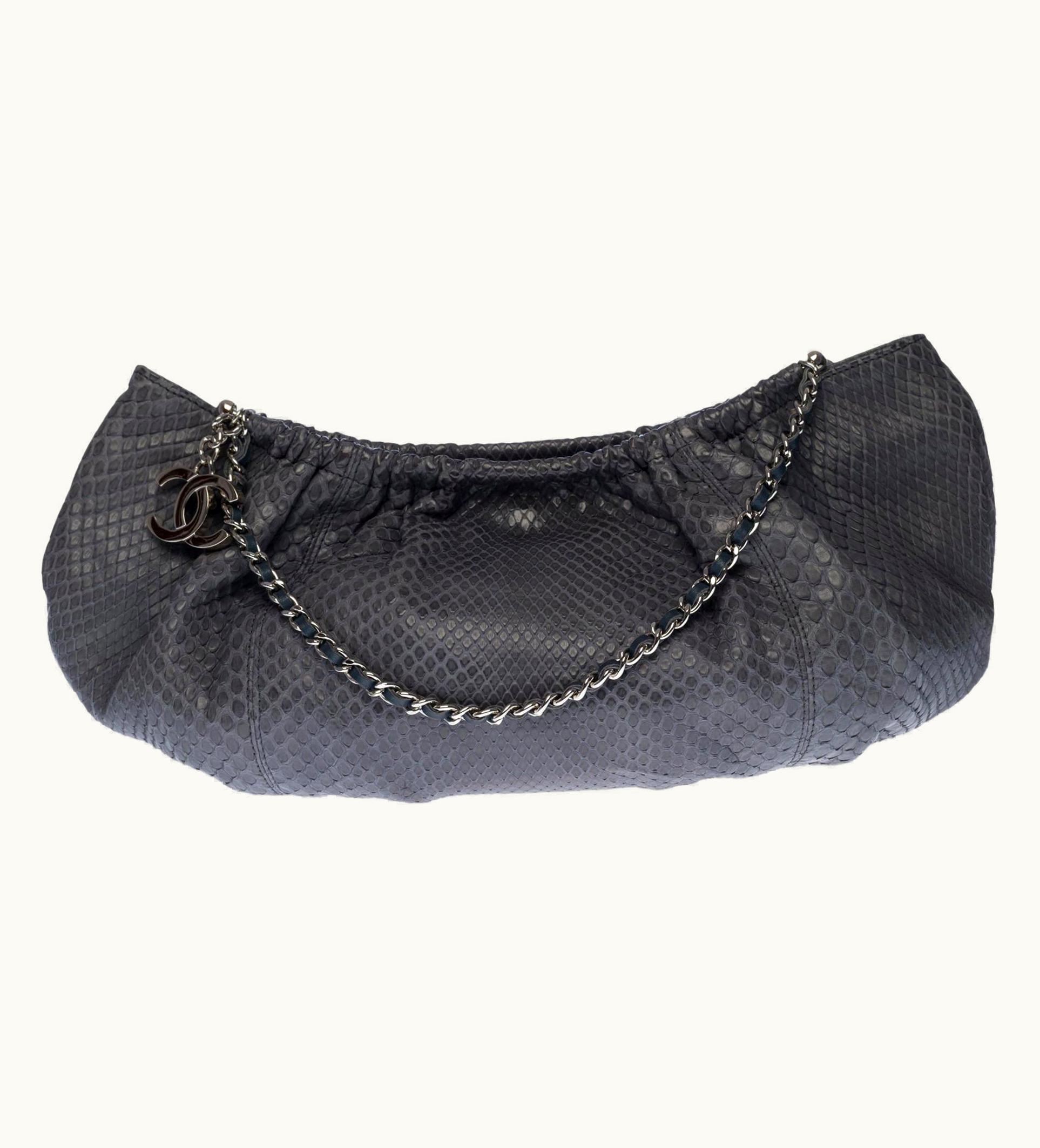 Chanel Chanel Classic Shoulder Bag In Grey Python Leather, Silver Hardware
