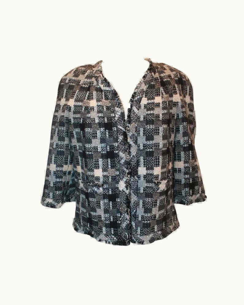 Chanel Chanel Grey Tweed Criss-Cross Patterned Open Front Jacket - 05a