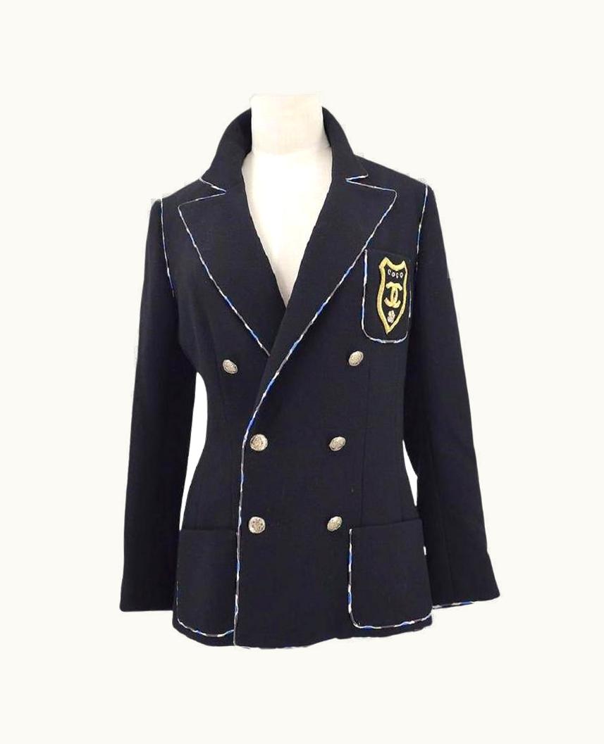 Chanel Chanel Cc Black Wool Gold Crest Double Breasted Women' Evening Jacket Blazer