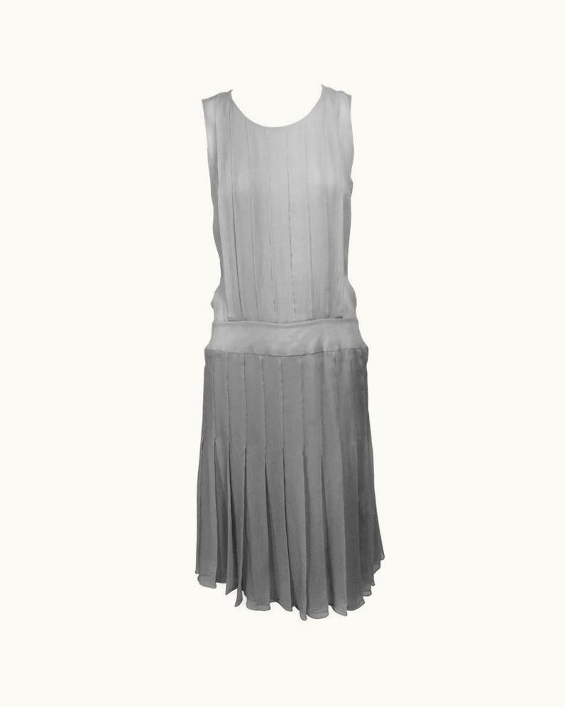Chanel Chanel Dove Grey Silk Chiffon Pleated Afternoon Dress 2006