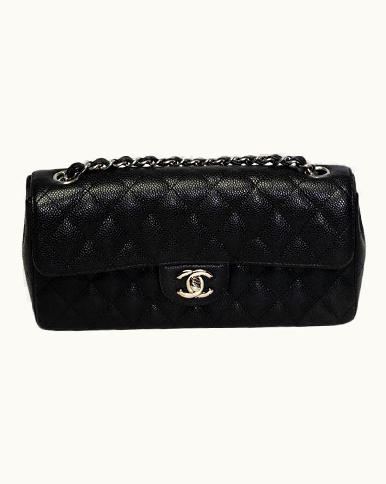 Chanel Chanel Vintage Black Quilted Caviar Leather East West Baguette Bag