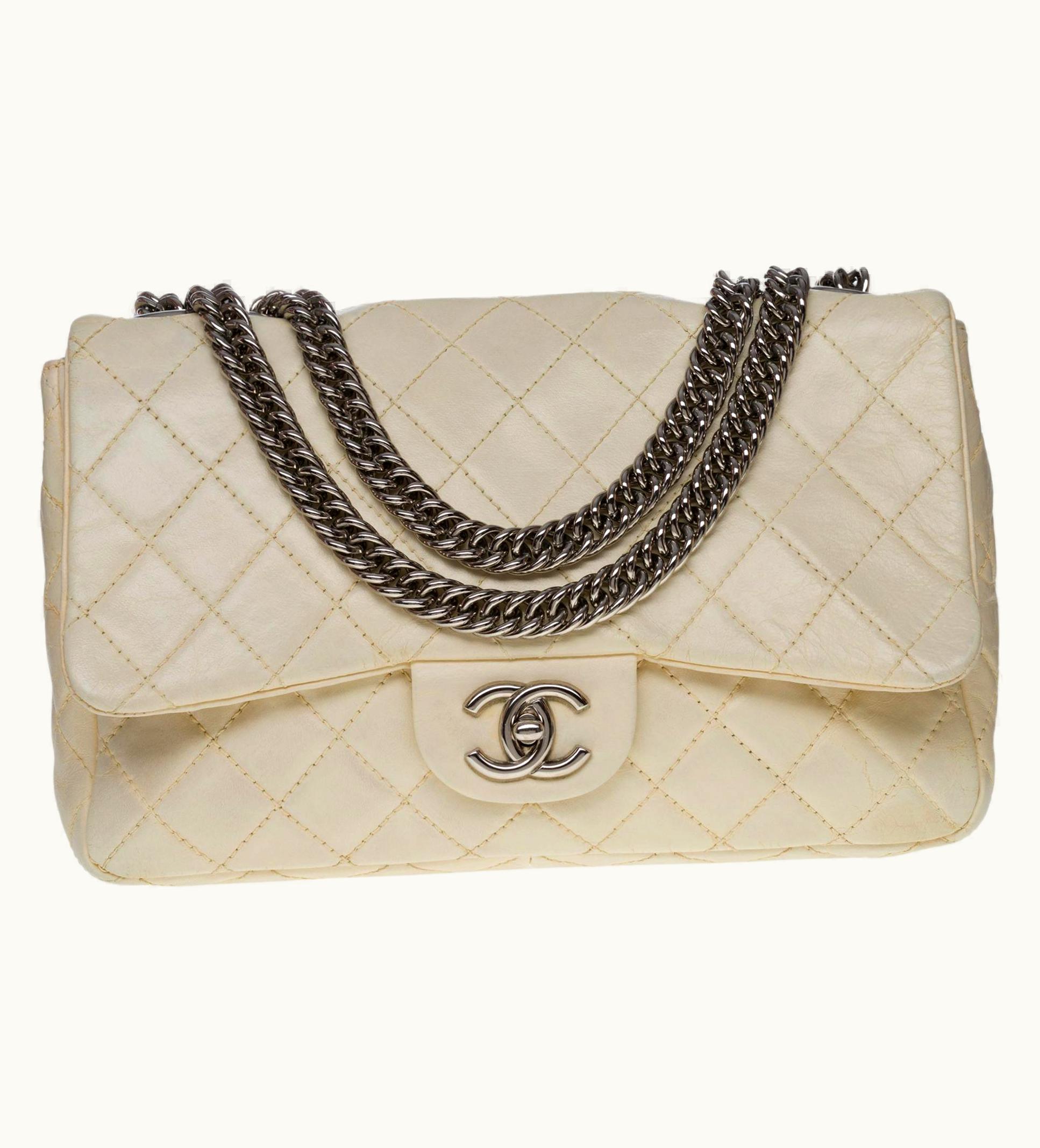 Chanel Chanel Timeless/Classic Double Flap Shoulder Bag In Beige Quilted Lambskin, Shw