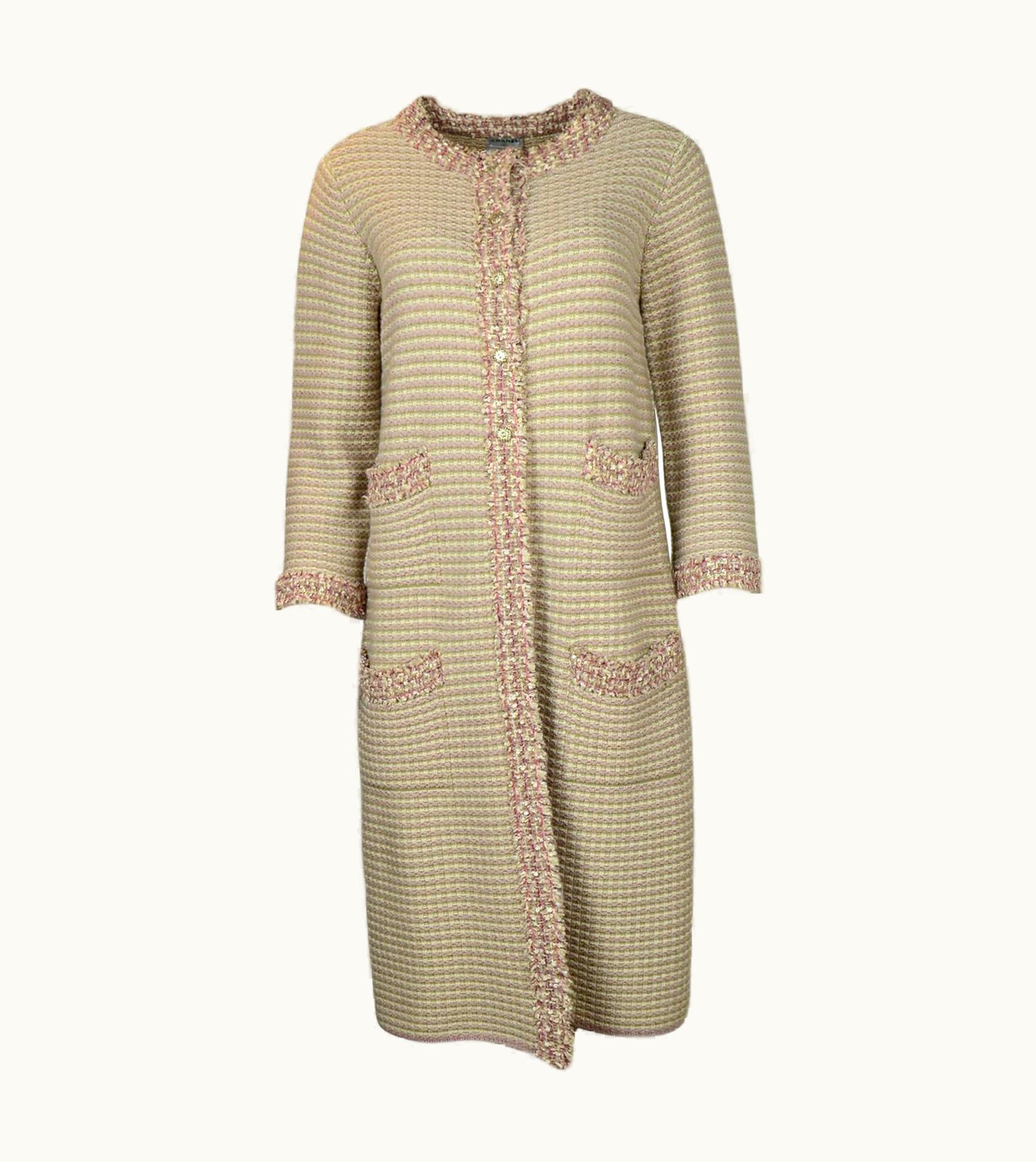 Chanel Chanel 2006 Pink Cream Tweed Sweater Coat