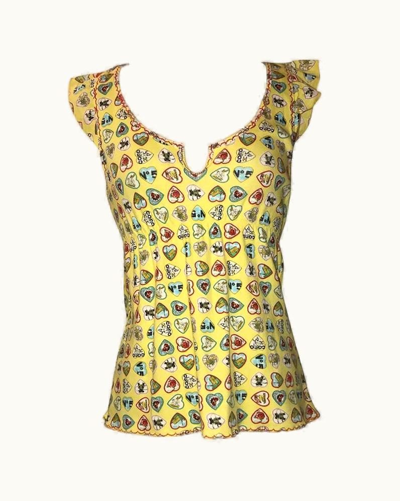 Chanel Chanel 2006 Yellow Valentine Precious Symbols T Shirt Top