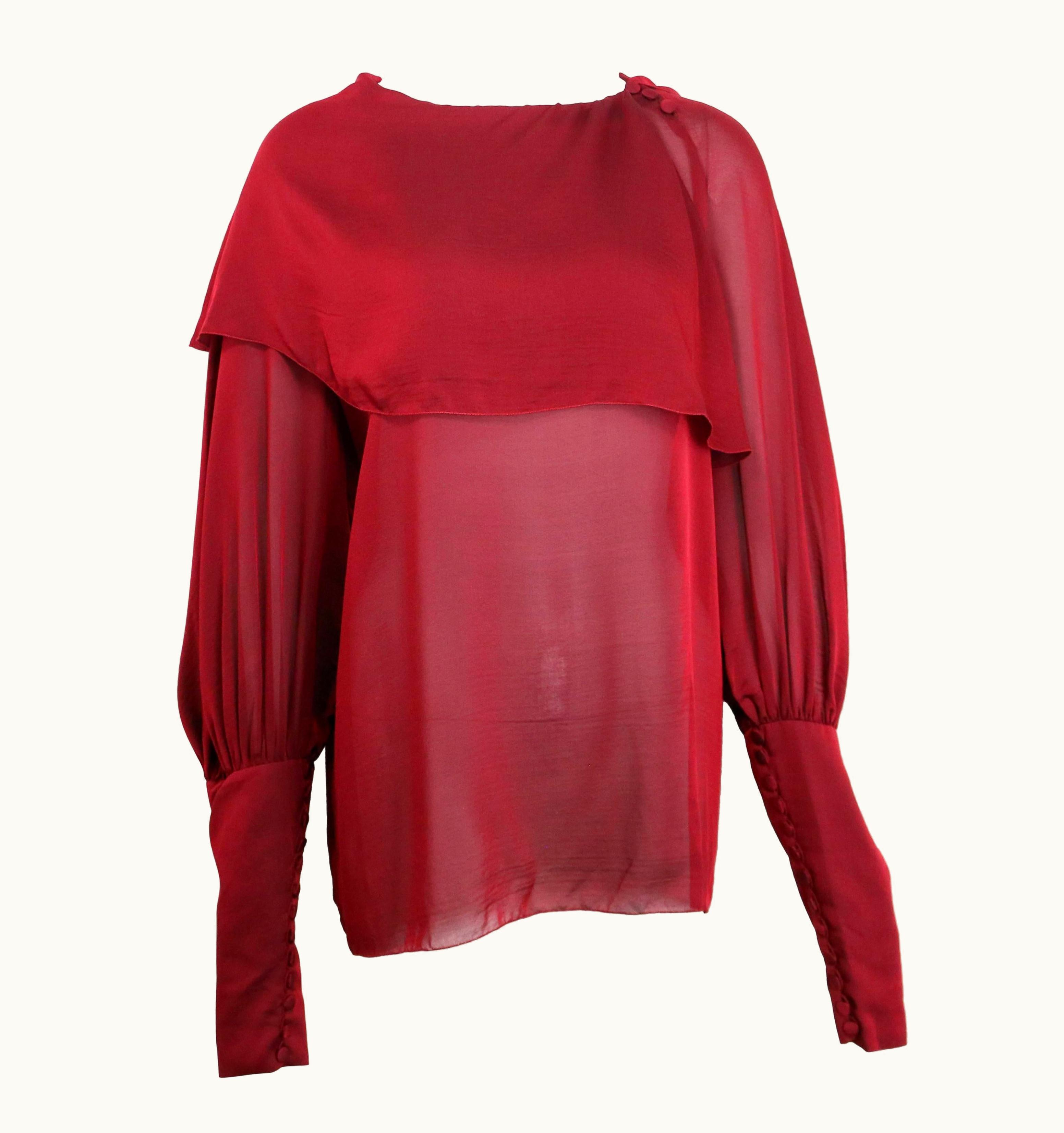 Chanel 2007 Chanel Red Silk Victorian Style Long Sleeves Shirt