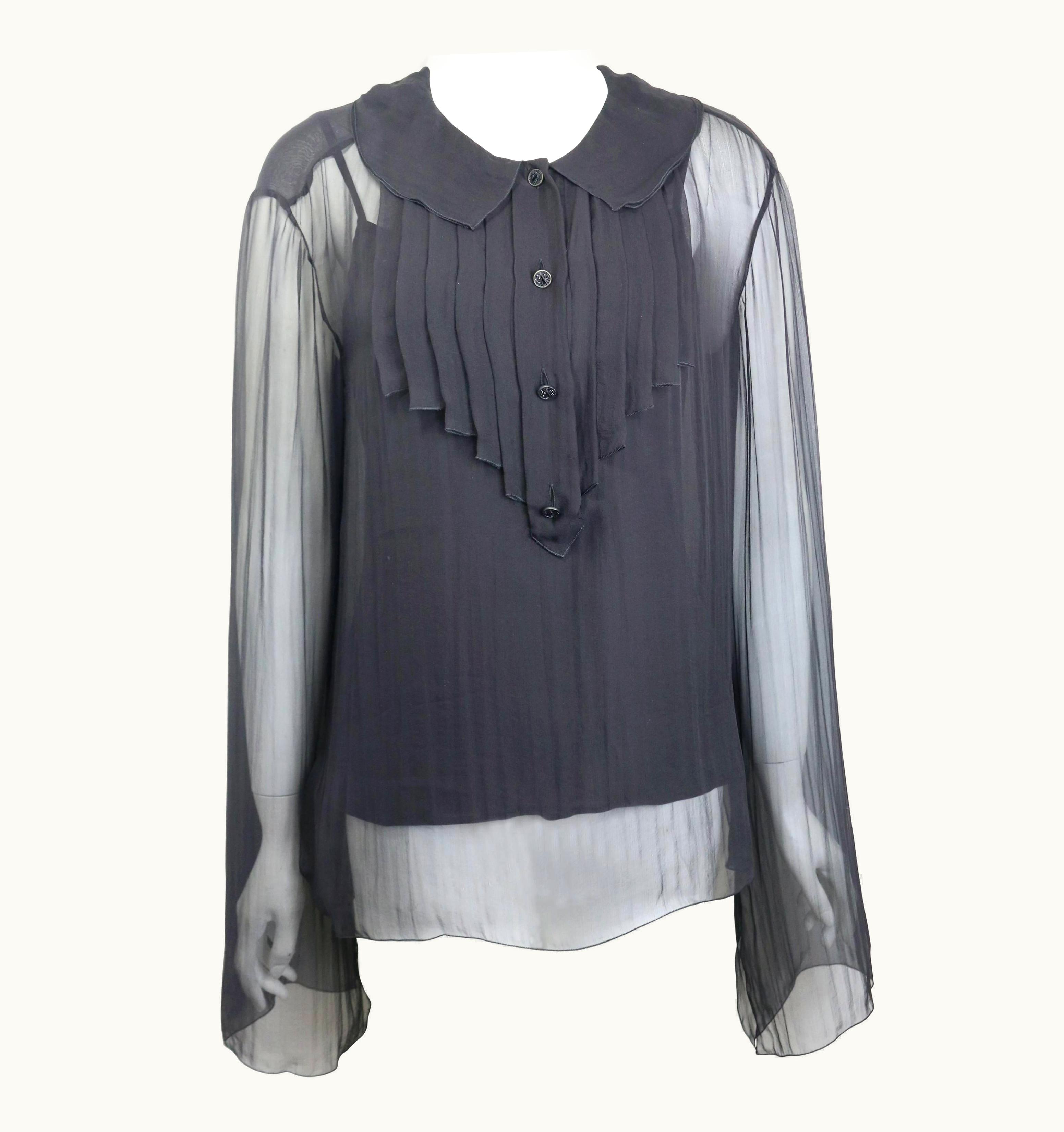 Chanel Chanel Black Silk See Through Long Sleeves Blouse