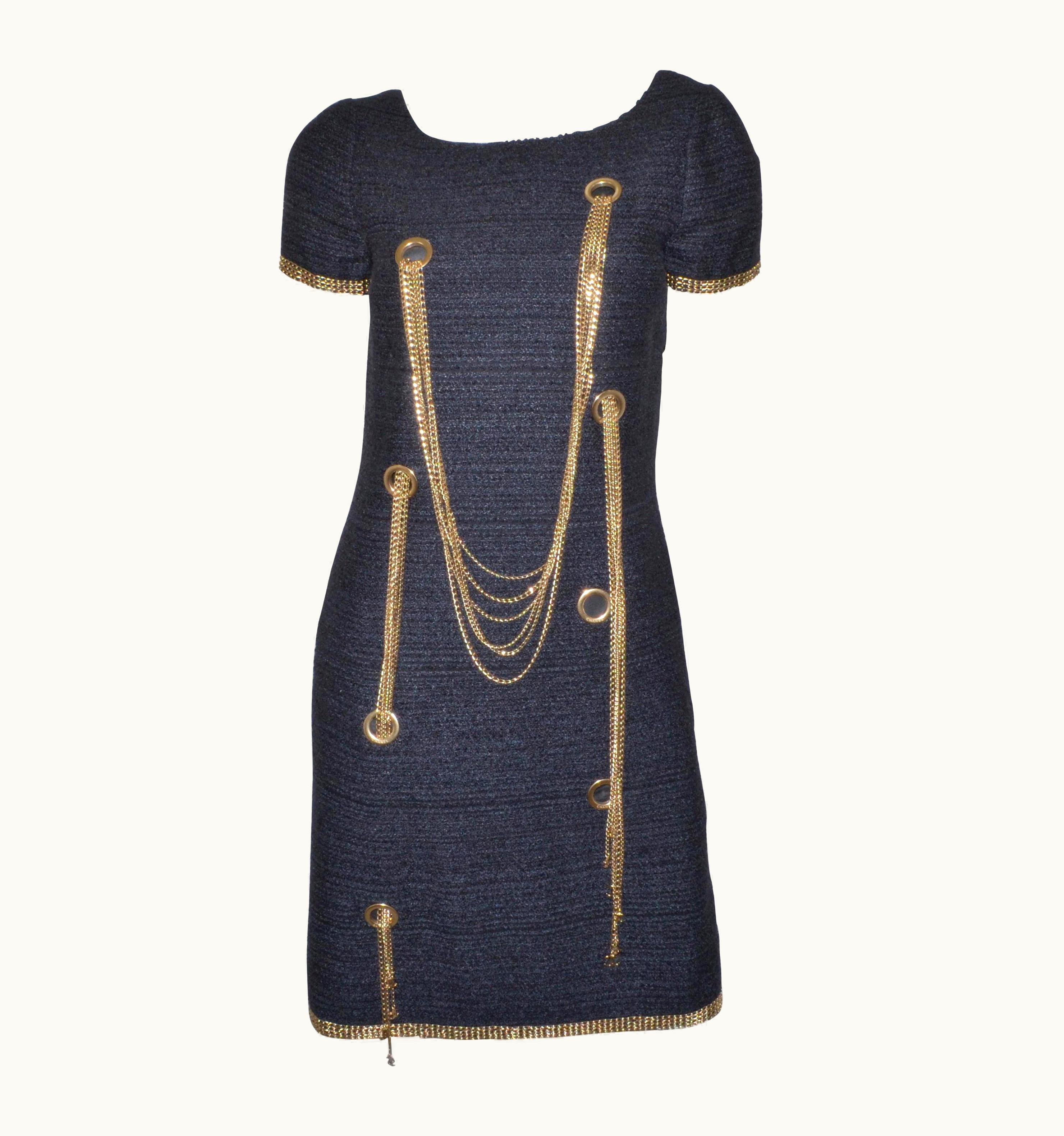 Chanel Chanel 2008 Tweed Dress With Chains Eu