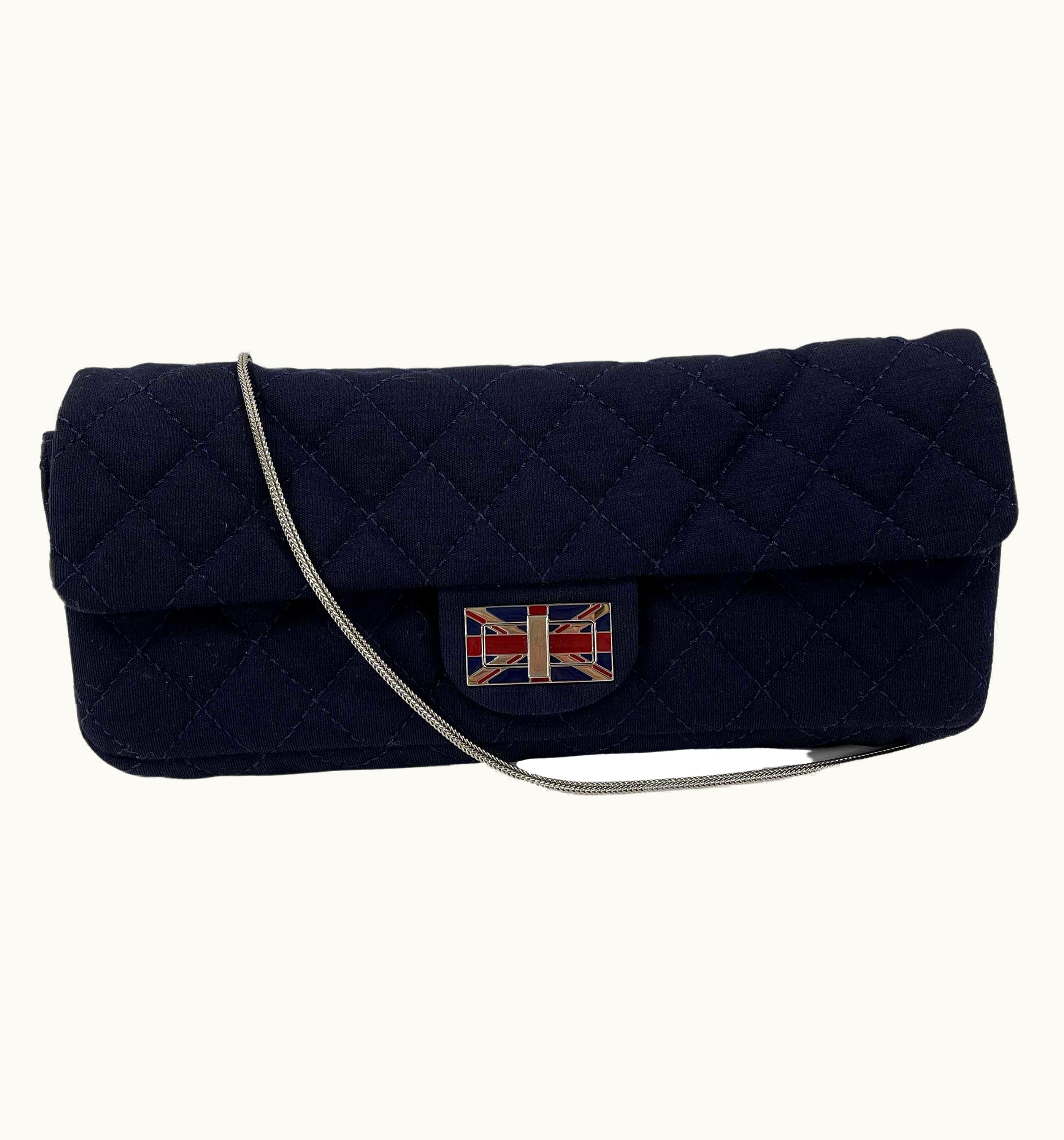 Chanel Chanel 2008 Paris London Union Jack Navy Blue Flap Clutch S/S Shoulder Bag
