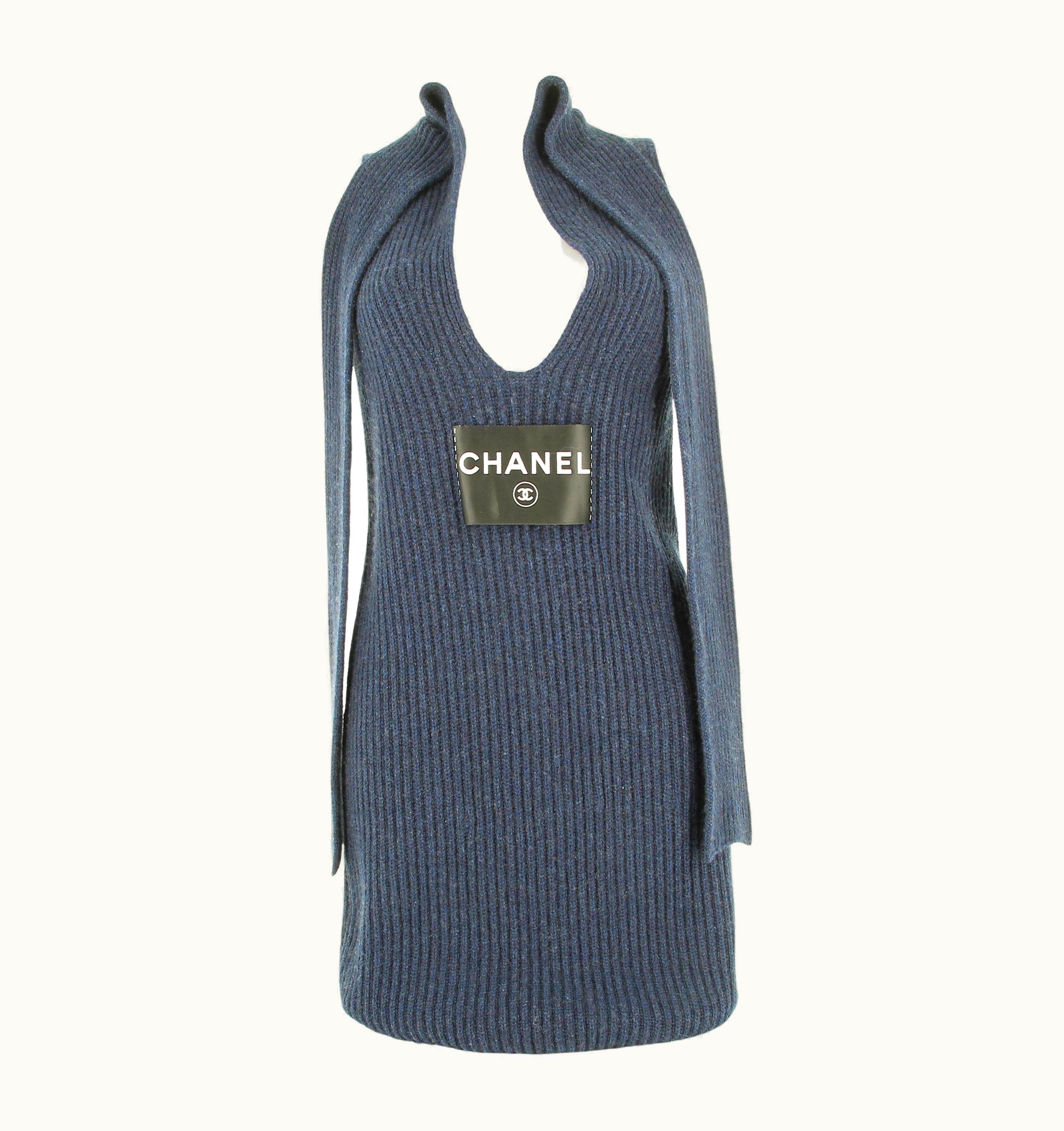 Chanel 2008 Chanel Brand Tag Navy Mohair Dress