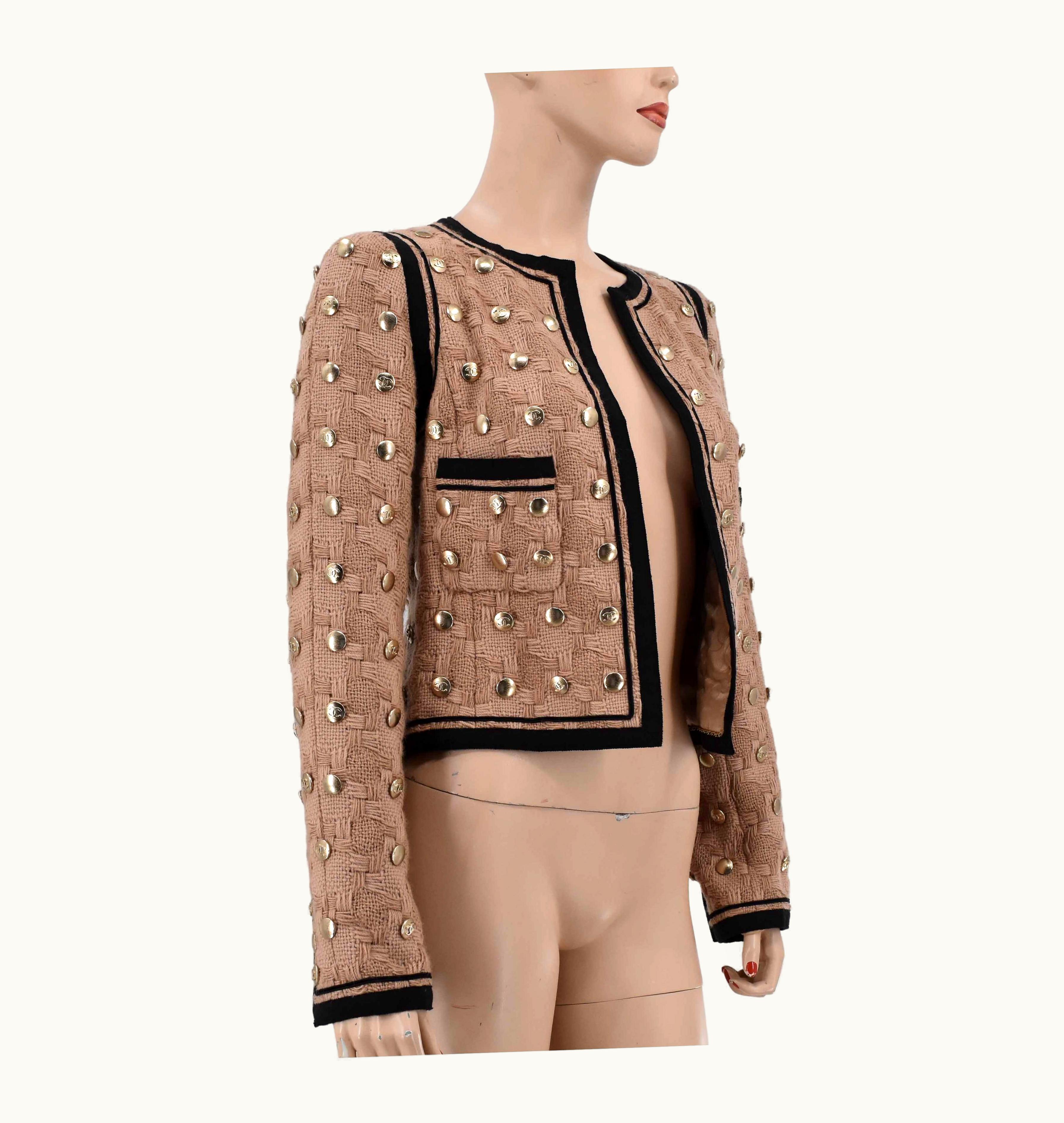 Chanel Chanel Cc Logo Studded Tweed Wool Jacket 08a 2008 Fr