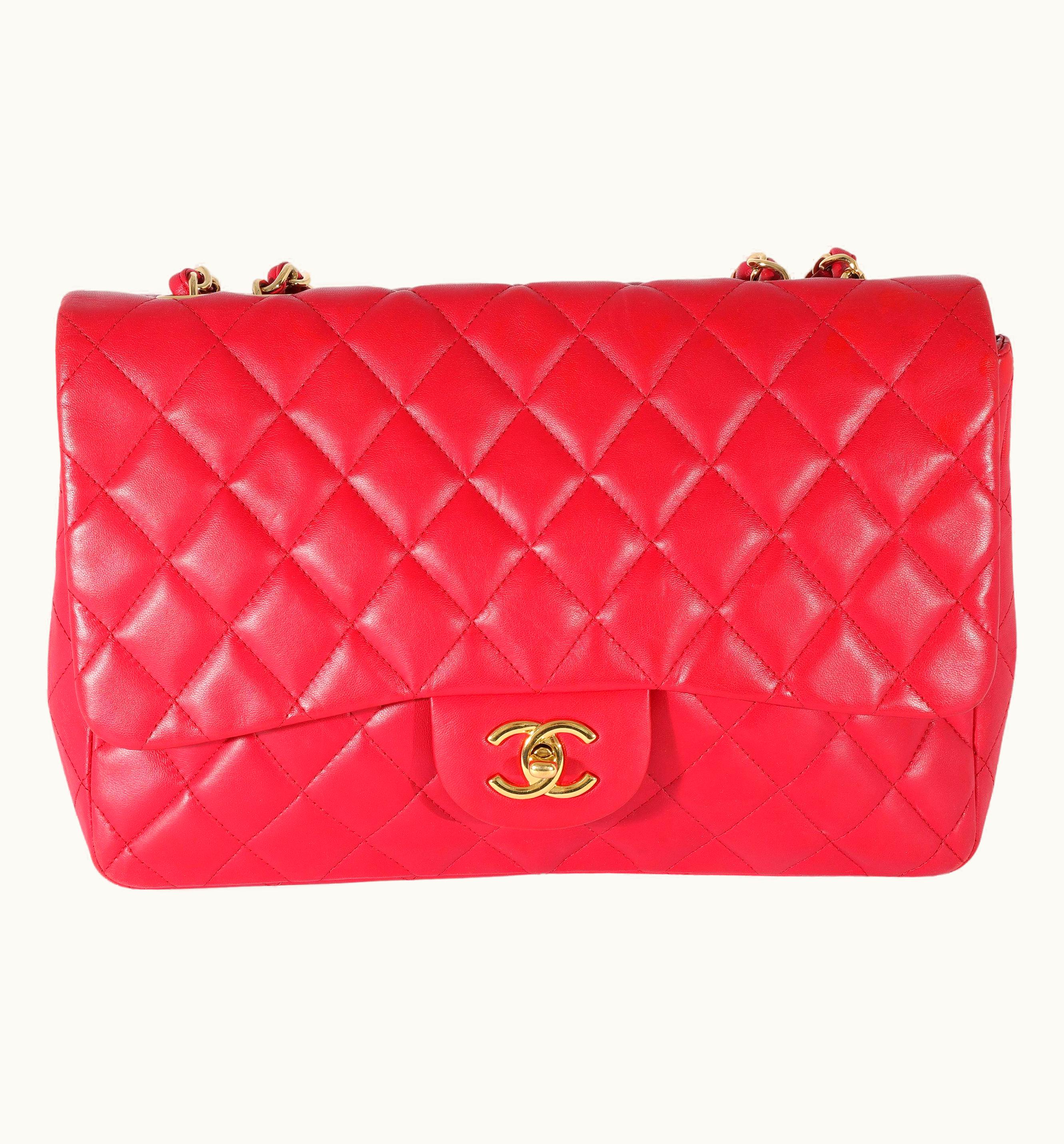 Chanel Chanel Jumbo Single Flap Bag Lambskin Shoulder Bag Dark Pink