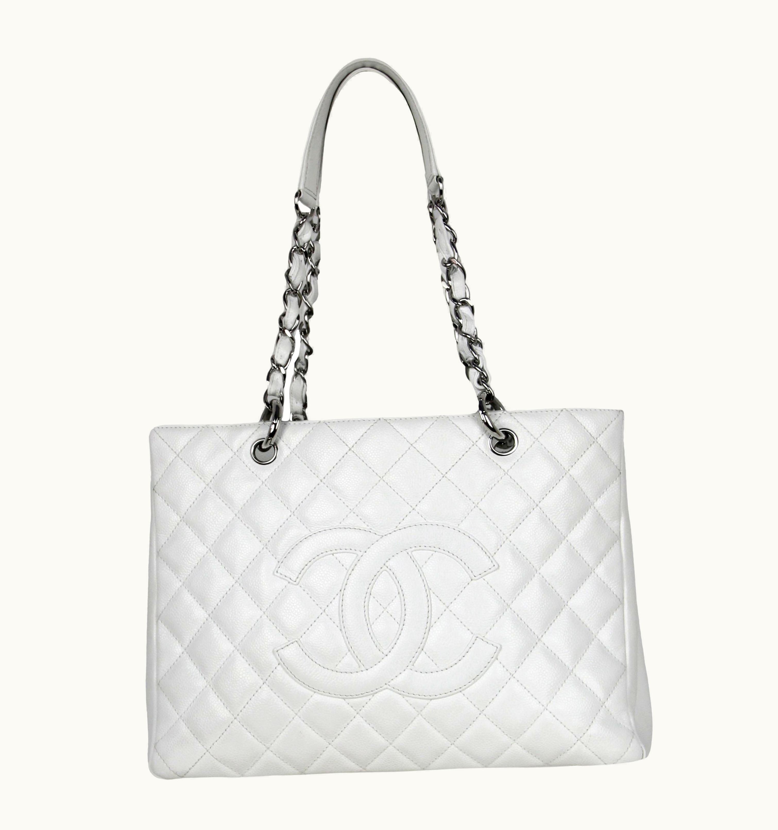 Chanel Chanel White Caviar Leather Quilted Grand Shopper Tote Gst Bag